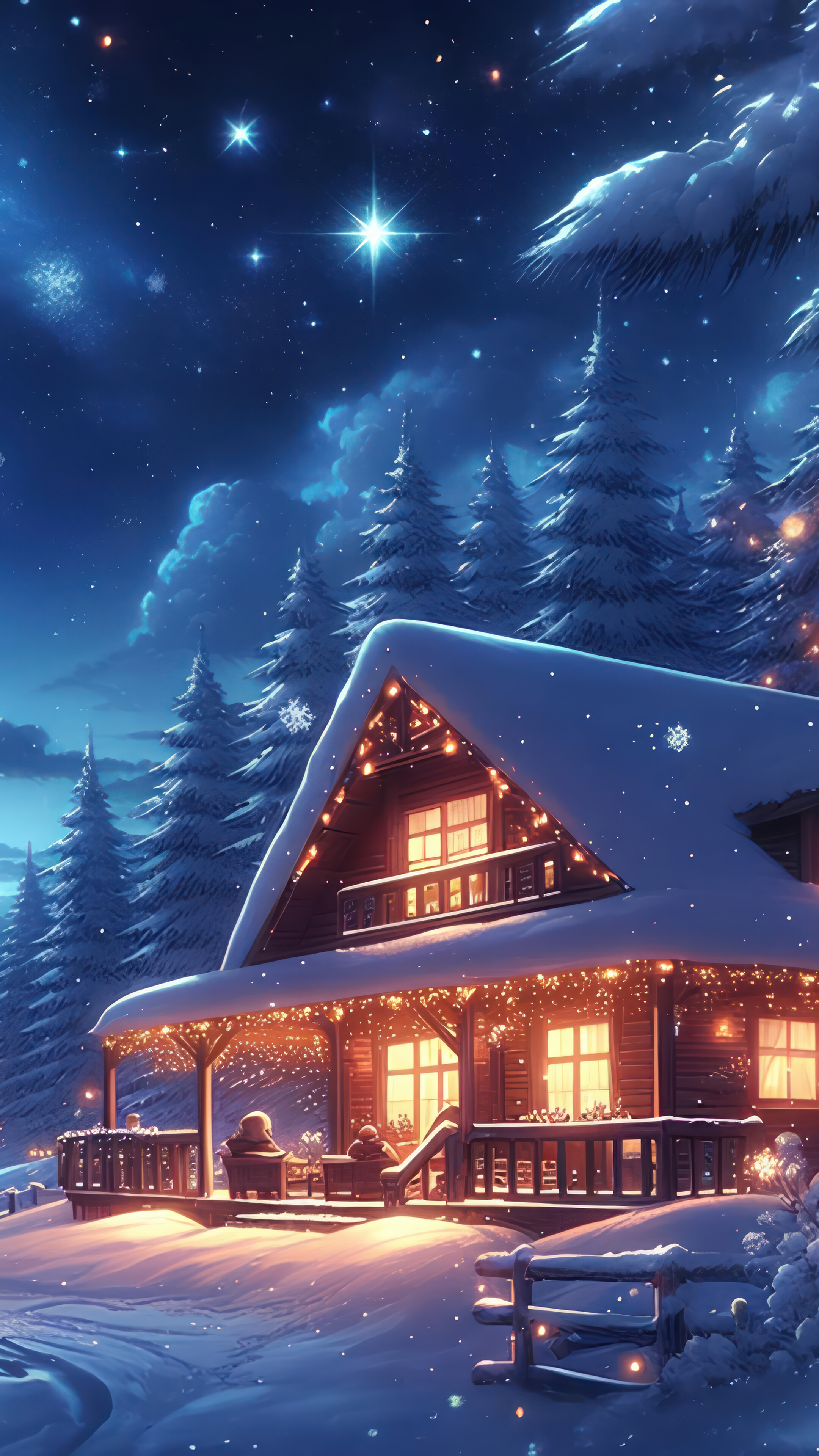 Winter House Snowflake Snowy Night