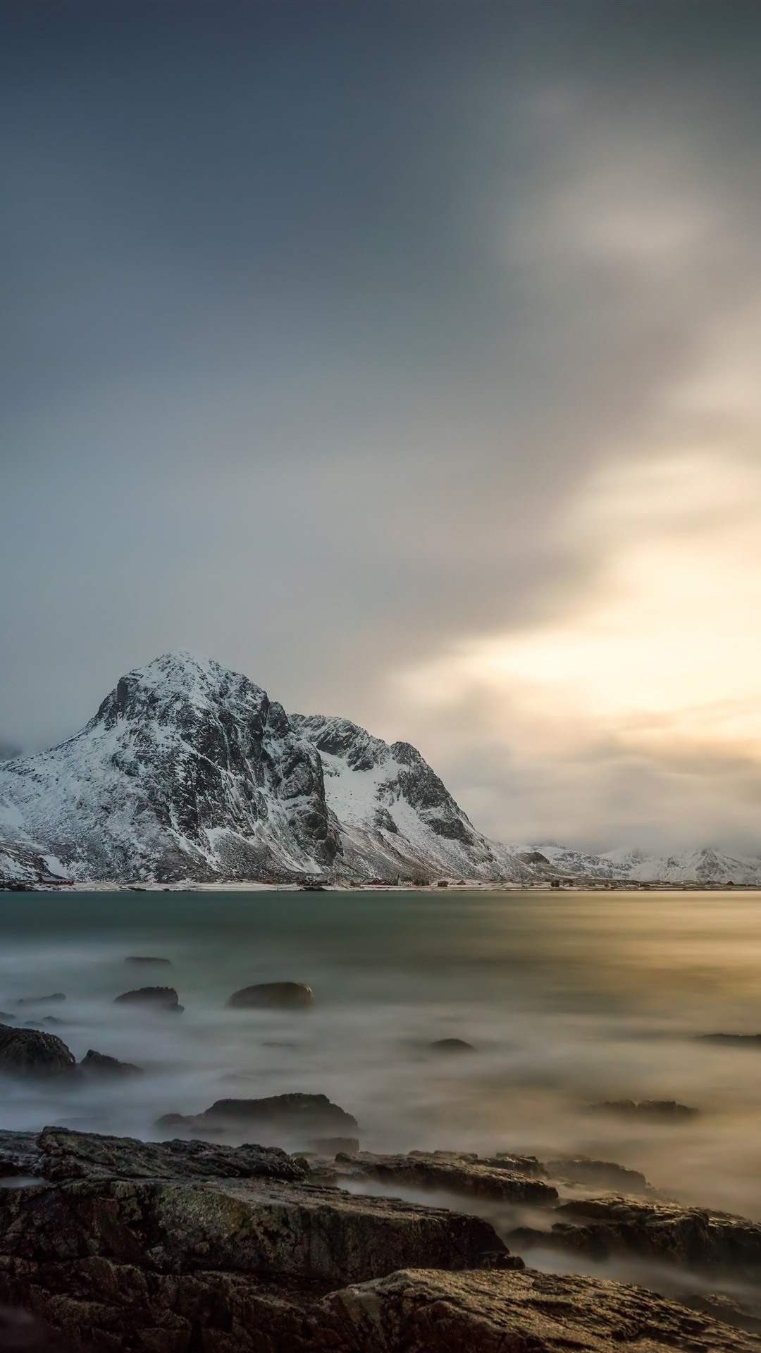 Lofoten, Norway, sea, snow, mountains