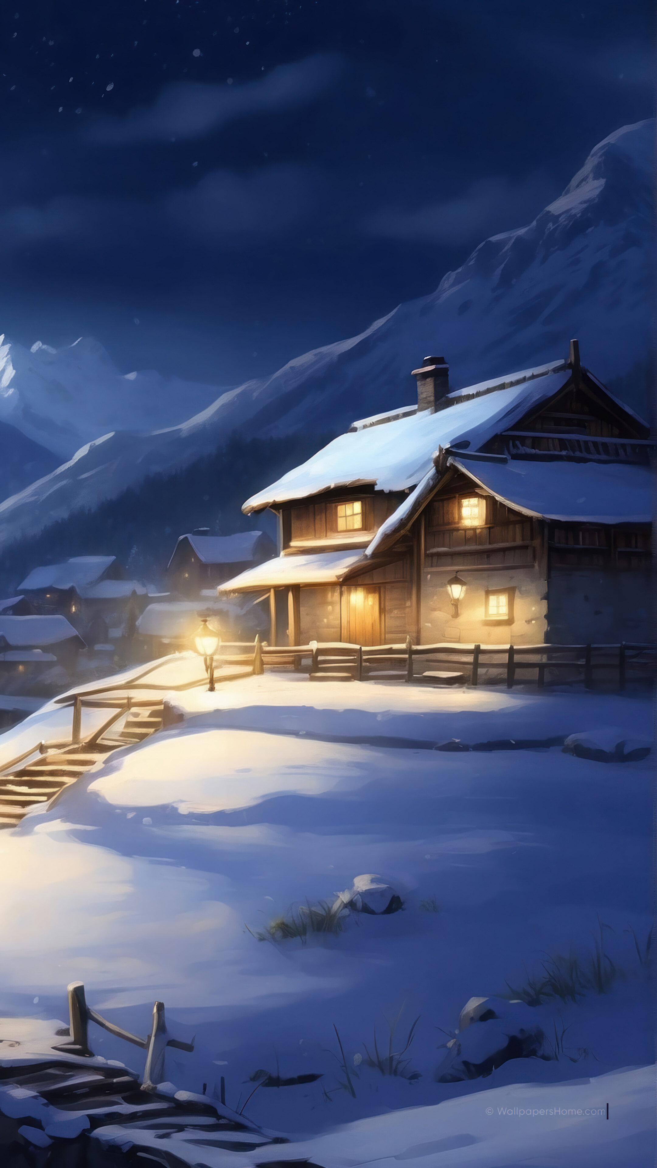 Snow House Mountain Lake Scenery 4K