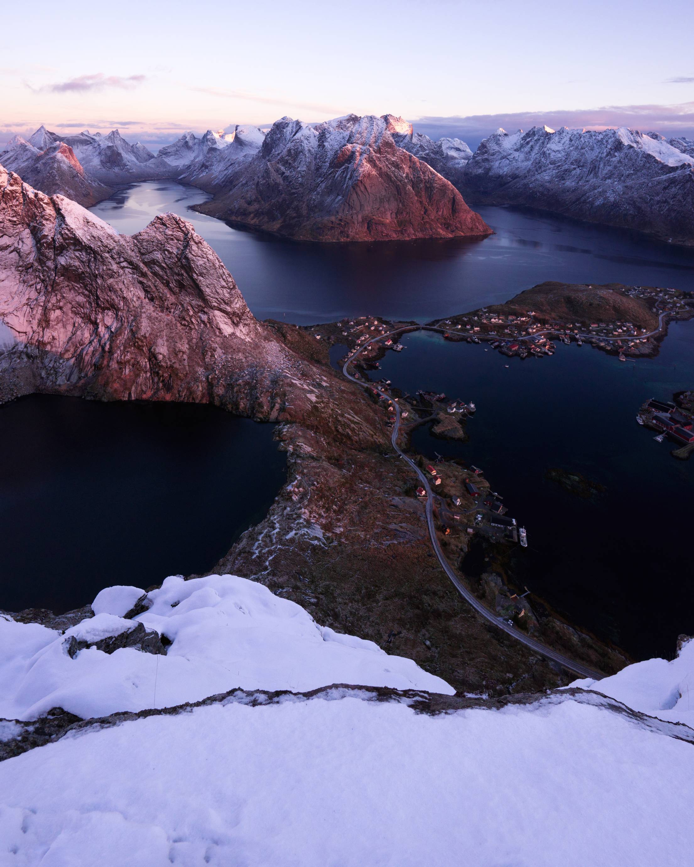 Winter Sunrise Glow at Lofoten Islands in Norway. Free Winter Image
