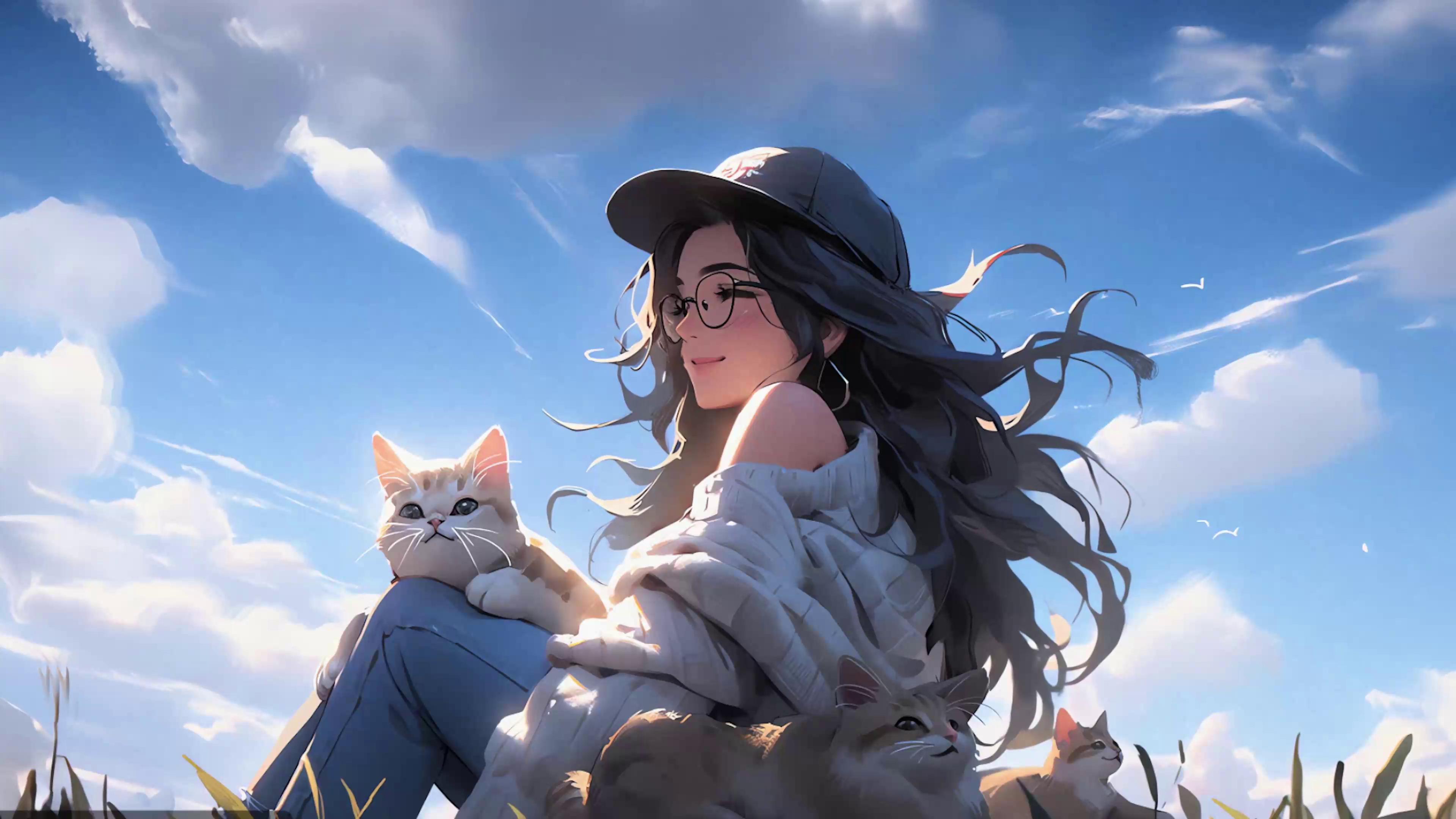 Anime Girl With Cats Live Wallpaper