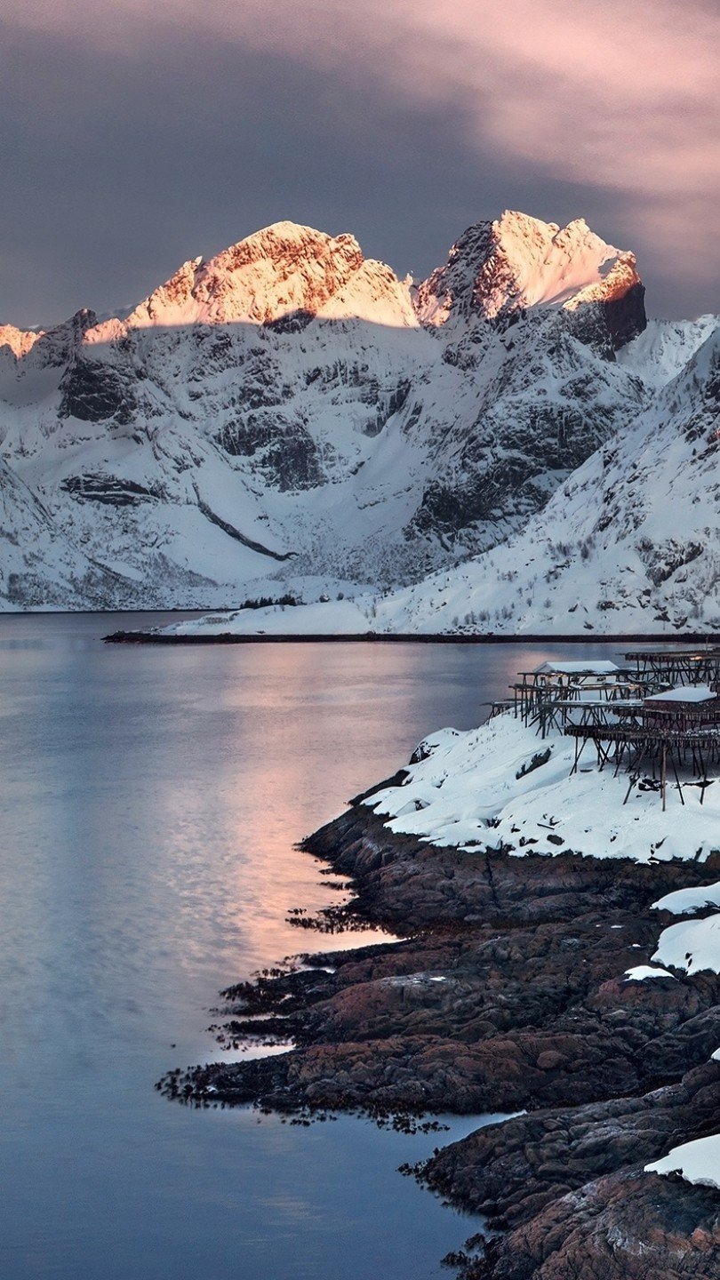 Village in Hamnoy Norway at sunset Wallpaper 2k for iPhone and Mobile Phone