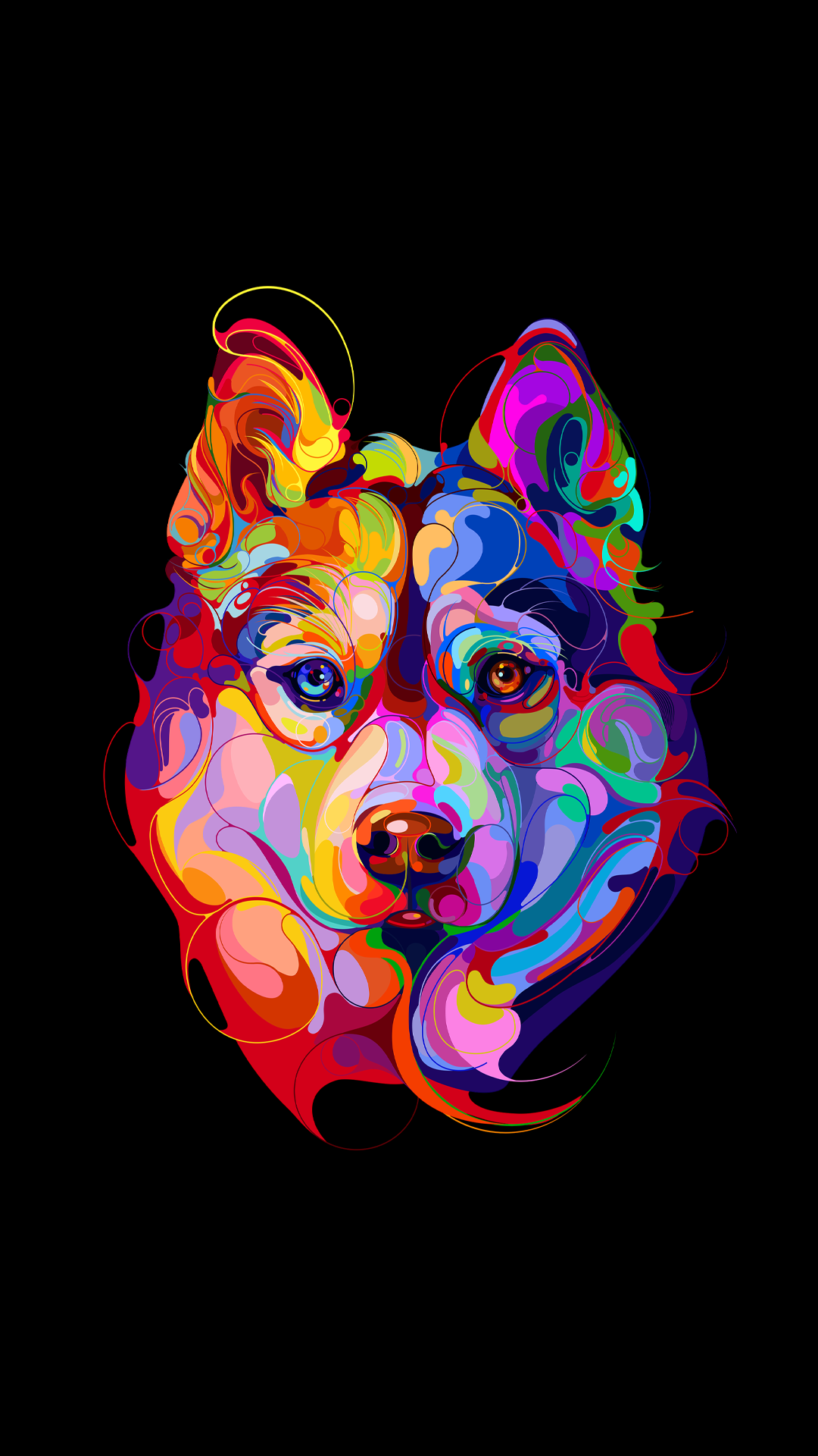 OLED phone wallpaper- colorful dog