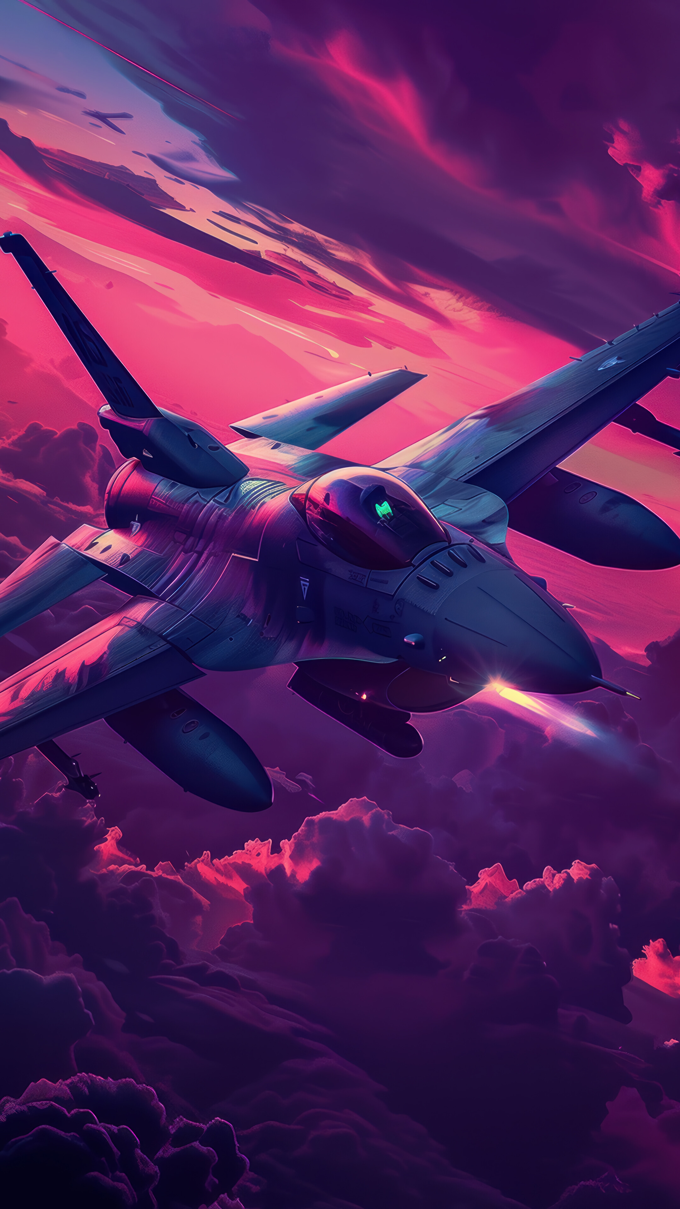 Fighter Jet Flying Clouds Sky 4K