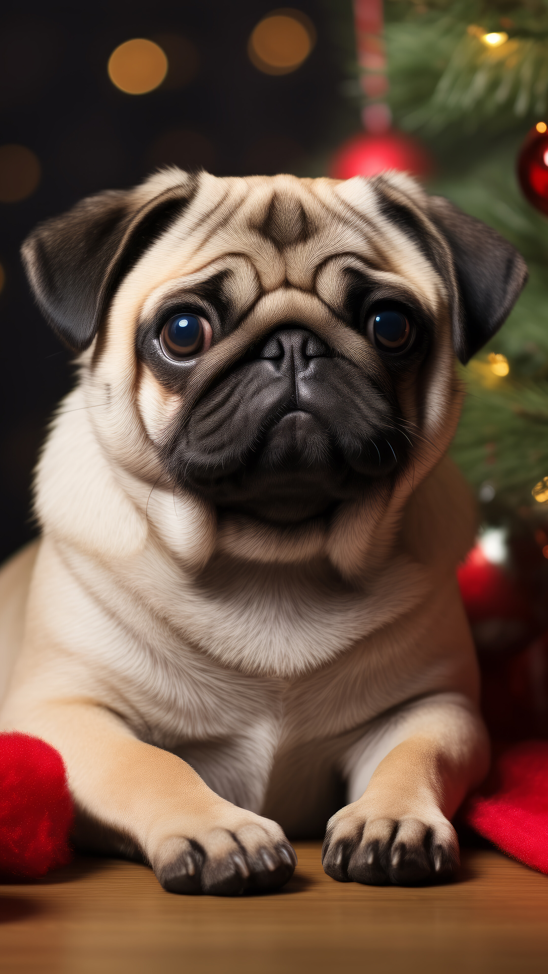 Christmas Pug Dog 4K Wallpaper iPhone