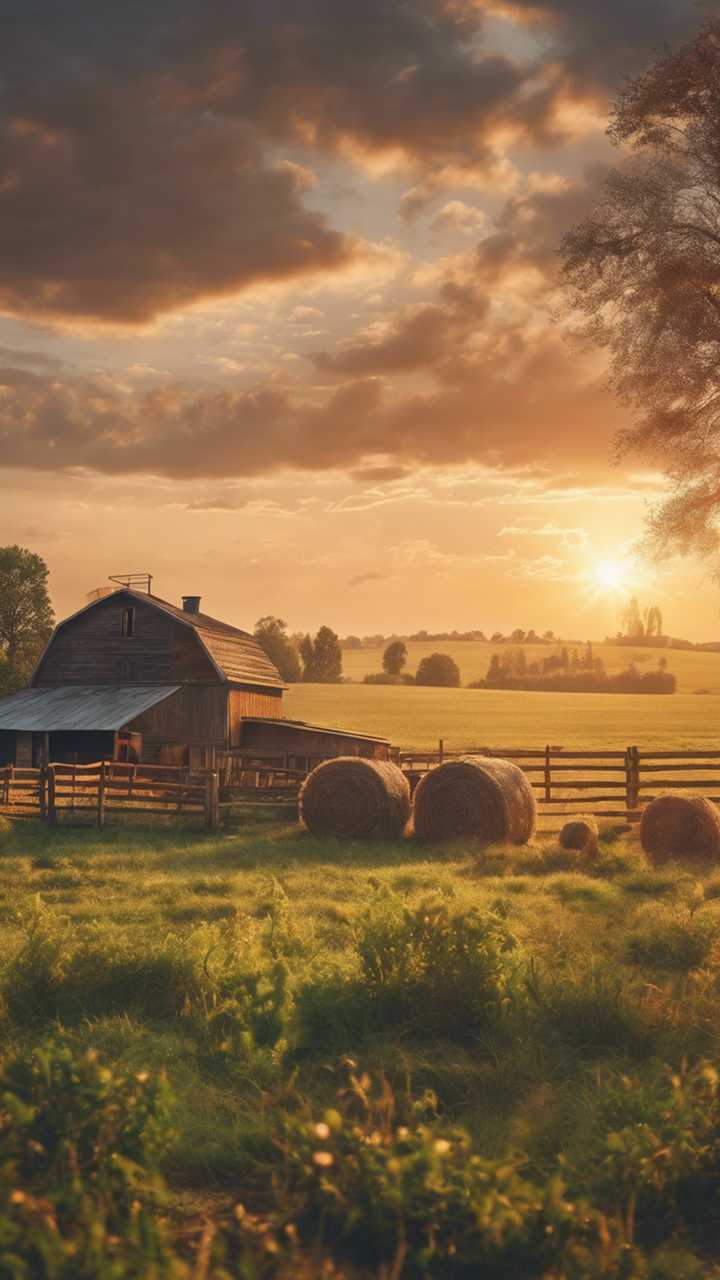 A rustic farm scene with a beautiful