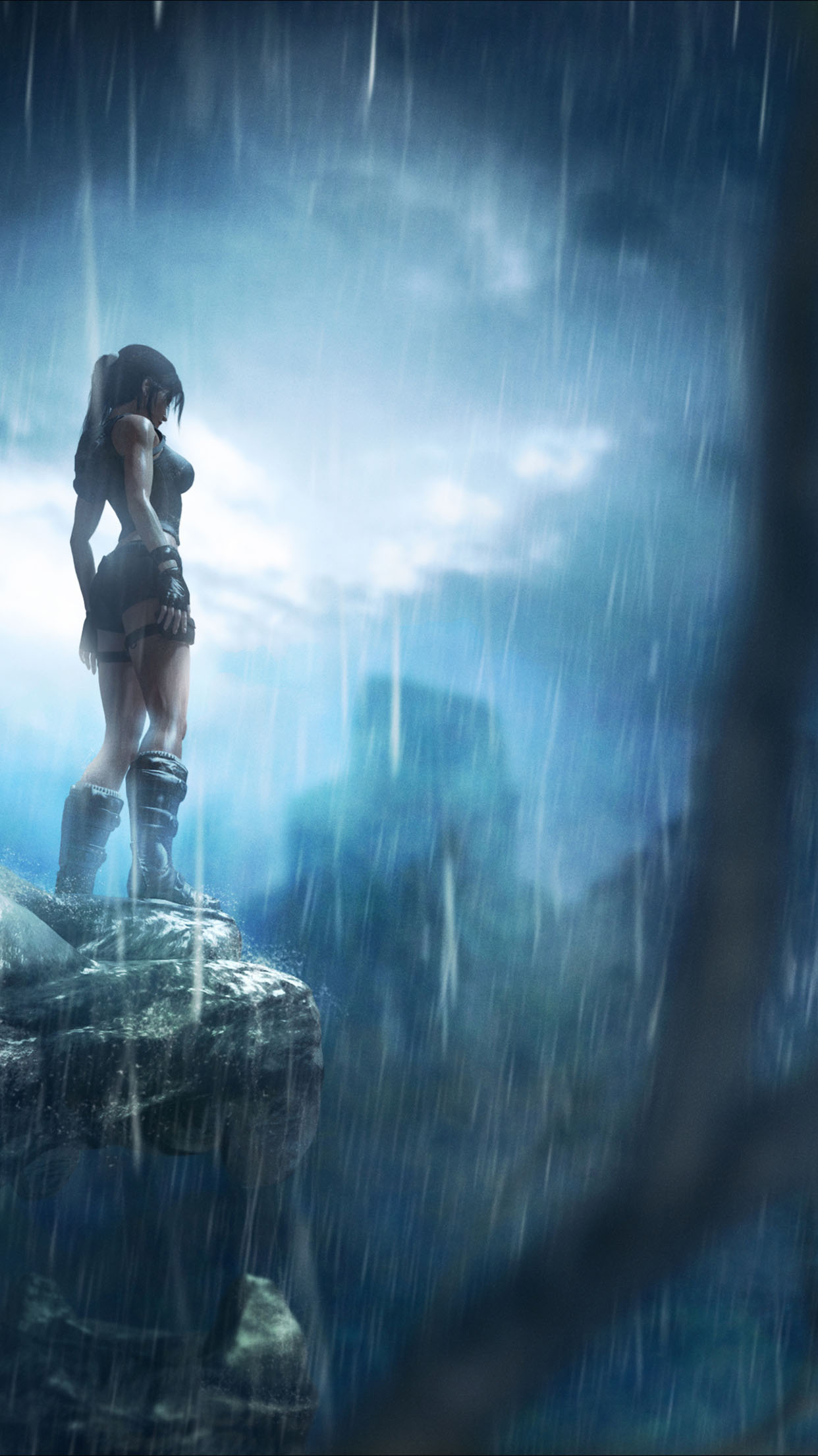 Lara Croft rain Wallpaper for iPhone 11