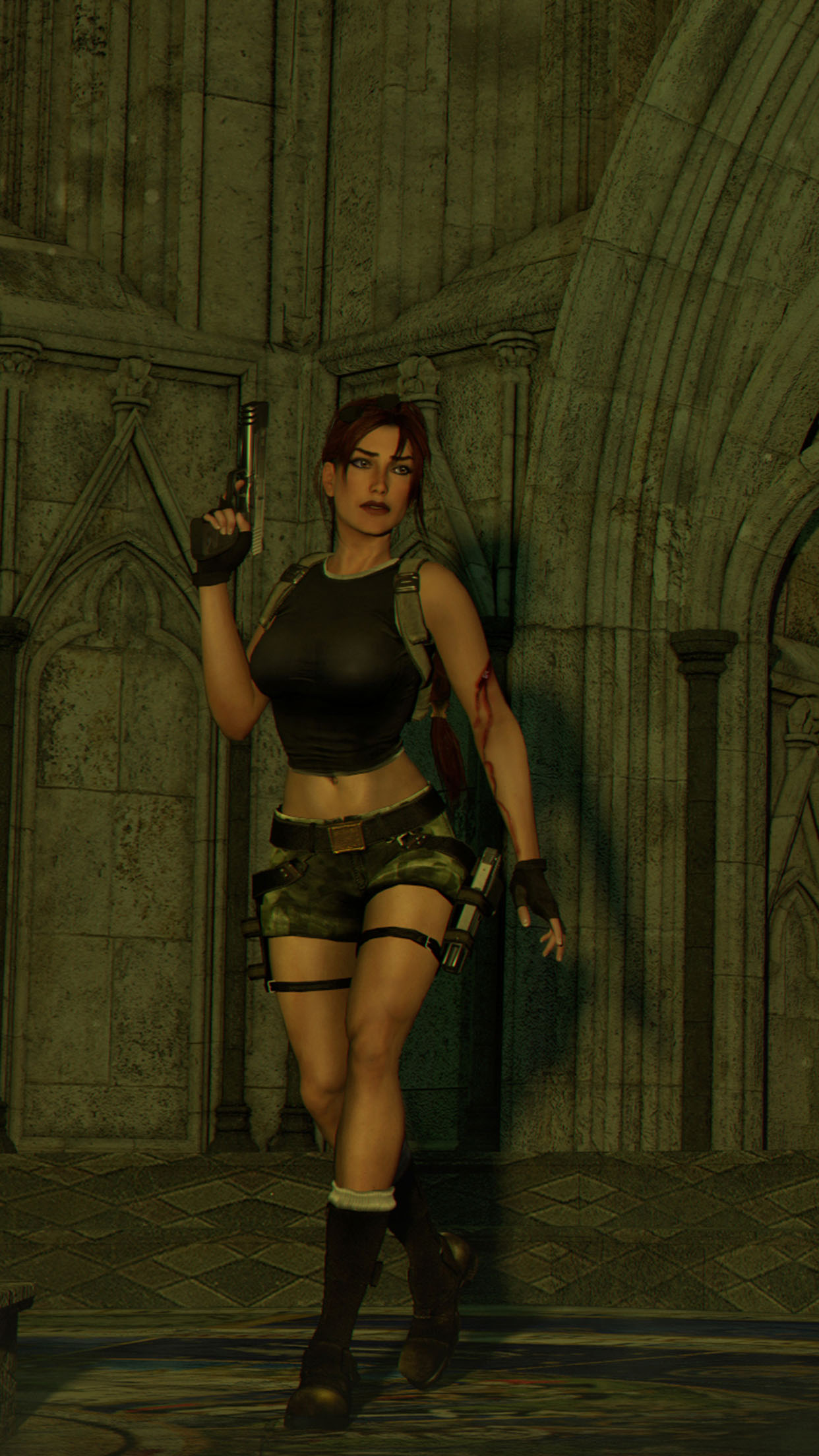Lara Croft gun Wallpaper for iPhone 11