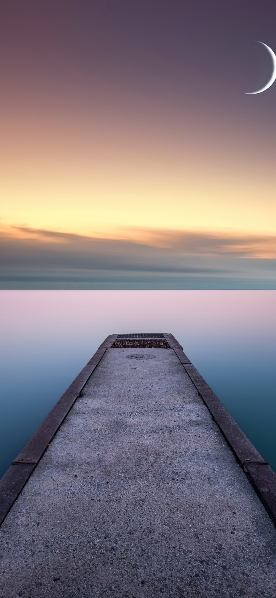 Calm Water And Pier Moon