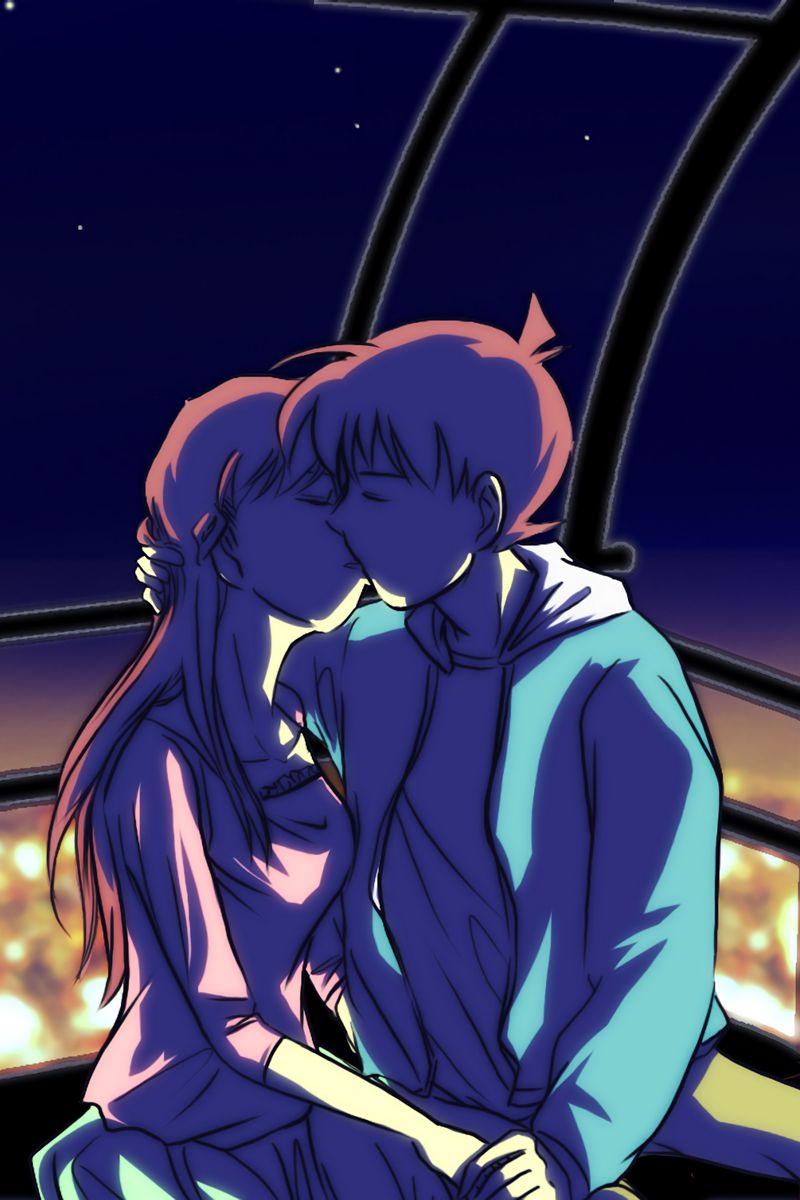 wallpaper 800x1200 couple, kiss, art