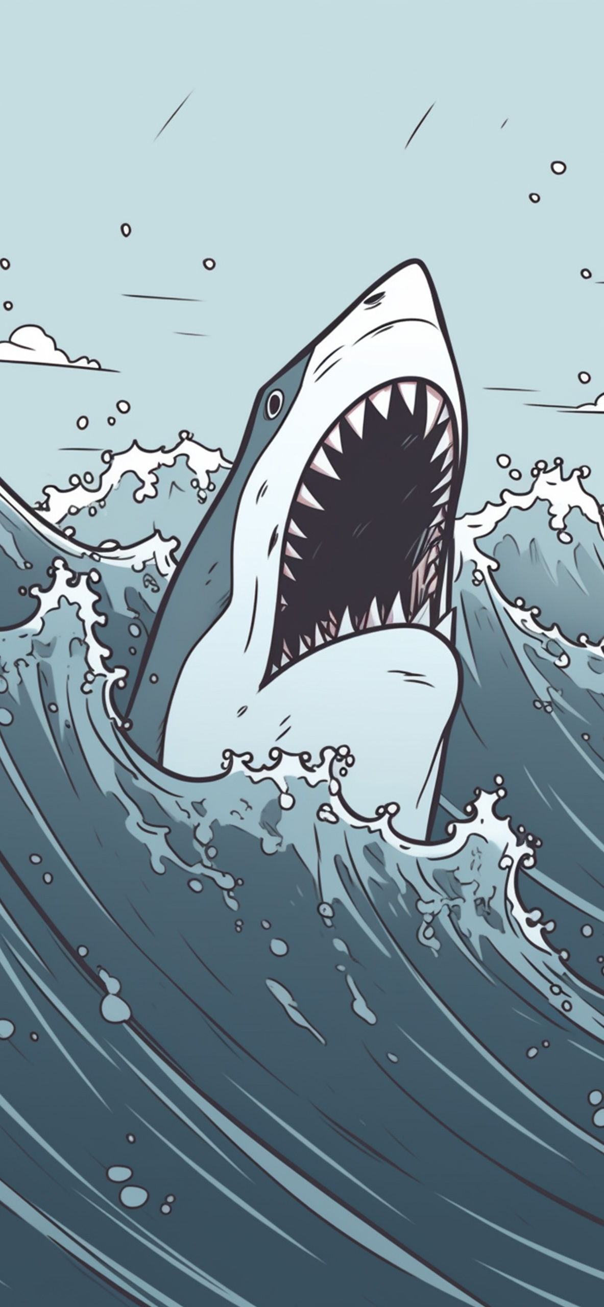 White Shark & Wave Art Wallpaper