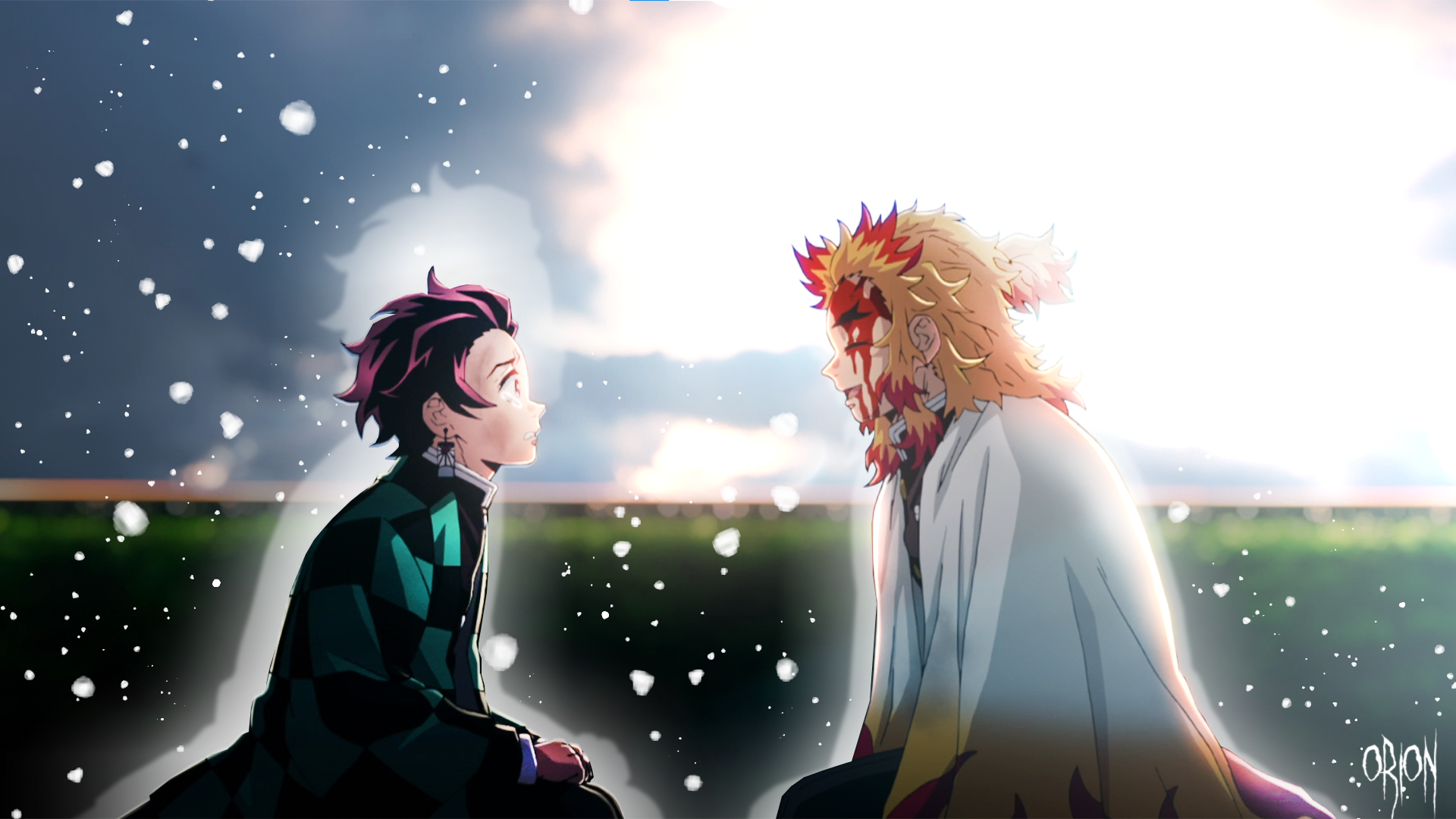 Tanjiro and Rengoku (1920x1080) by Or!onx1080