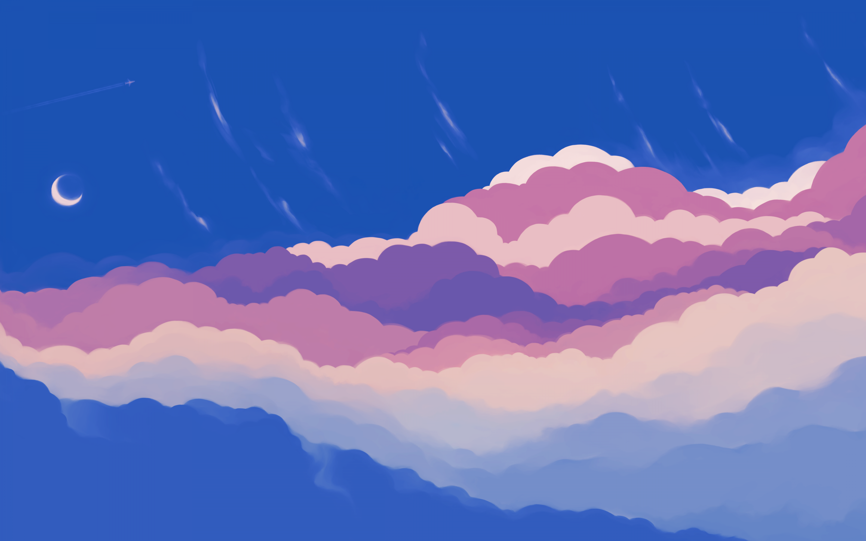 Blue Sky Wallpaper 4K, Half moon