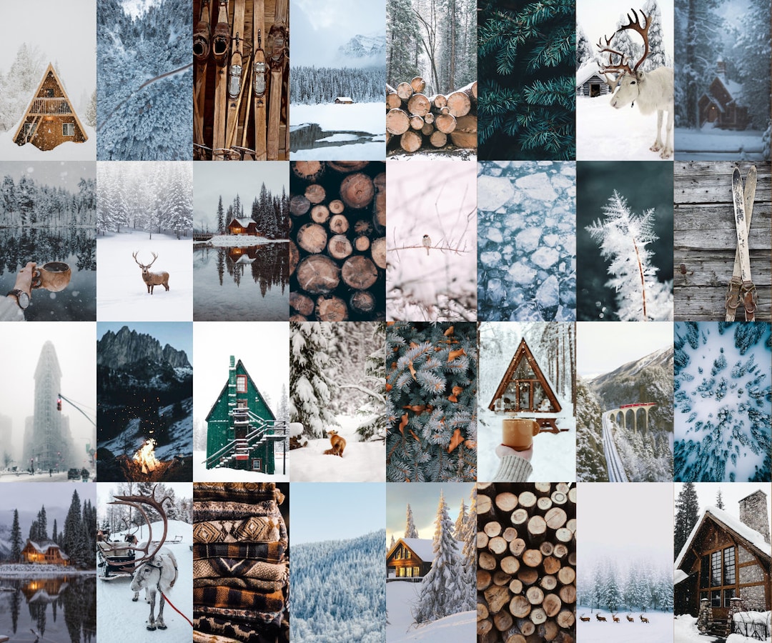 Digital Download Winter Aesthetic Collage Kit. Printable Wall Art. Winter Wall Art. Winter Collage. Gallery Wall Art