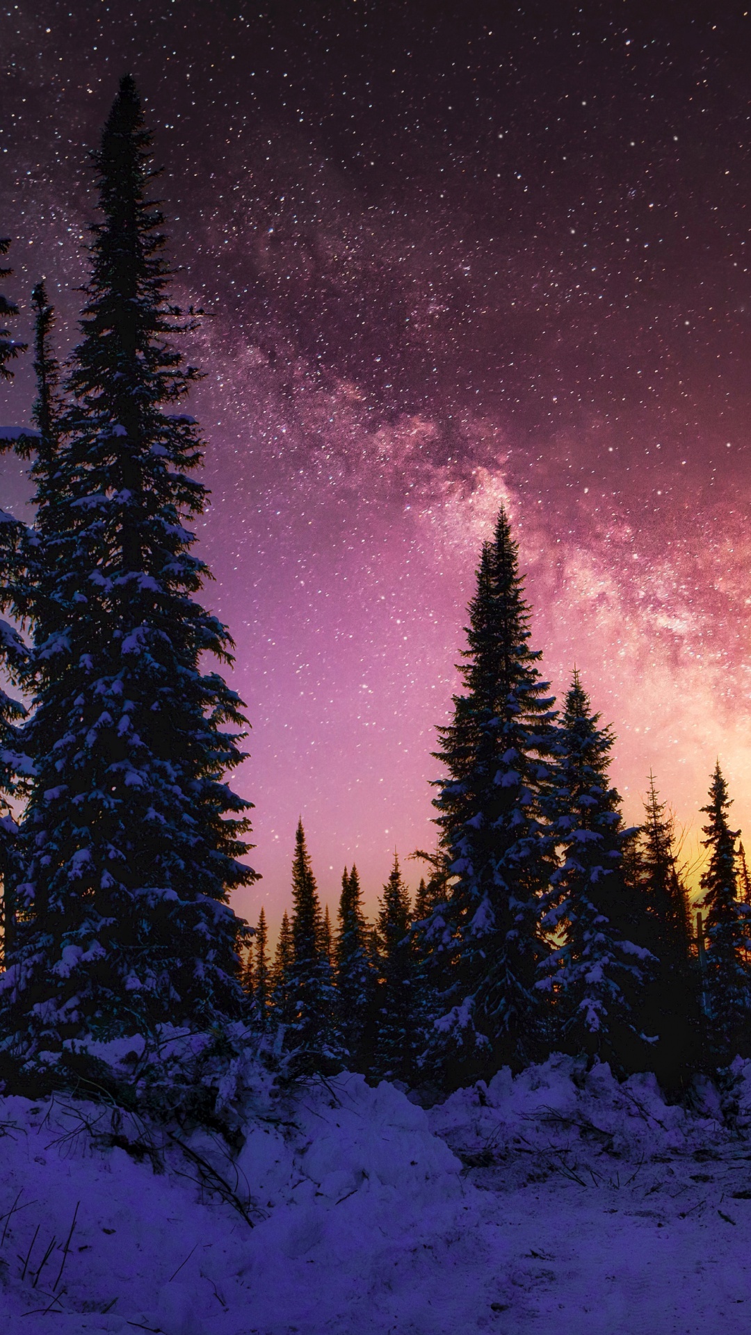 Winter Wallpaper 4K, Milky Way, Snow
