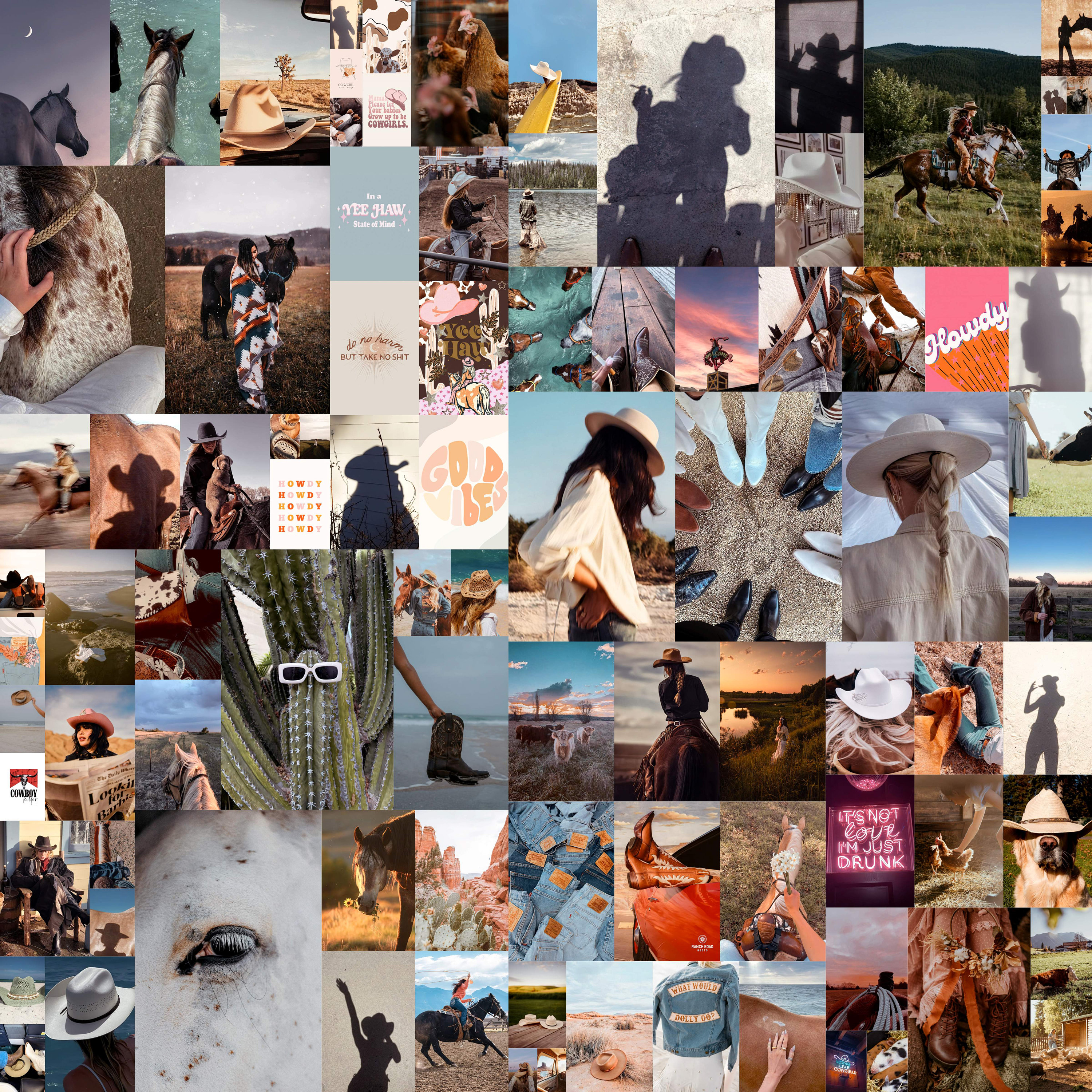 PCS Cowgirl Aesthetic Wall Collage, Western Collage Kit, Wild West Picture Collage Set, Western Posters