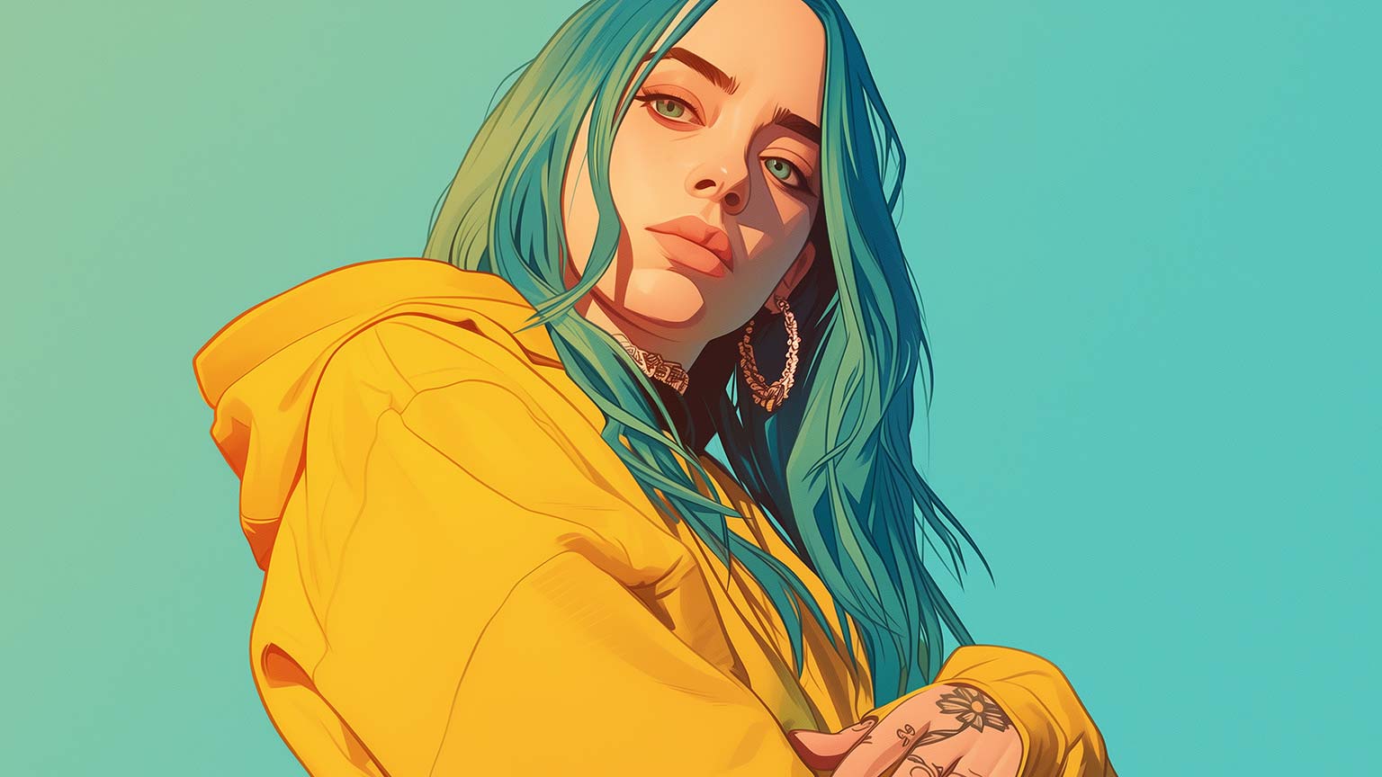 Billie Eilish in Yellow Hoodie Desktop