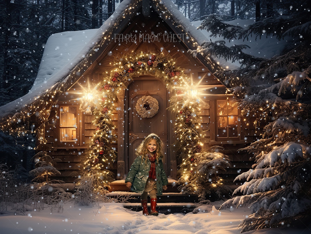 Christmas Cabin in the Snowy Forest