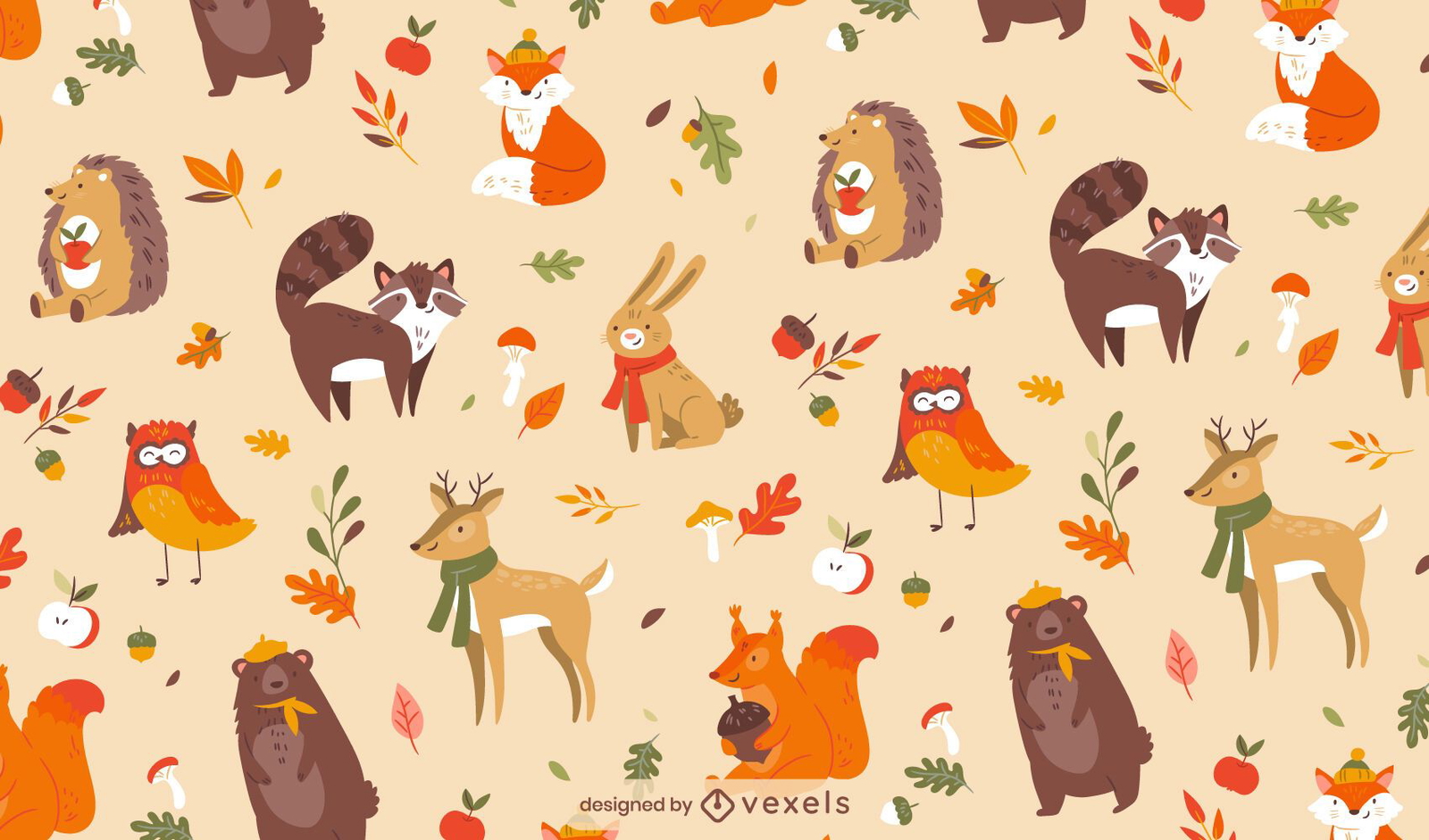 Autumn Season Cute Animal Pattern Design Vector Download