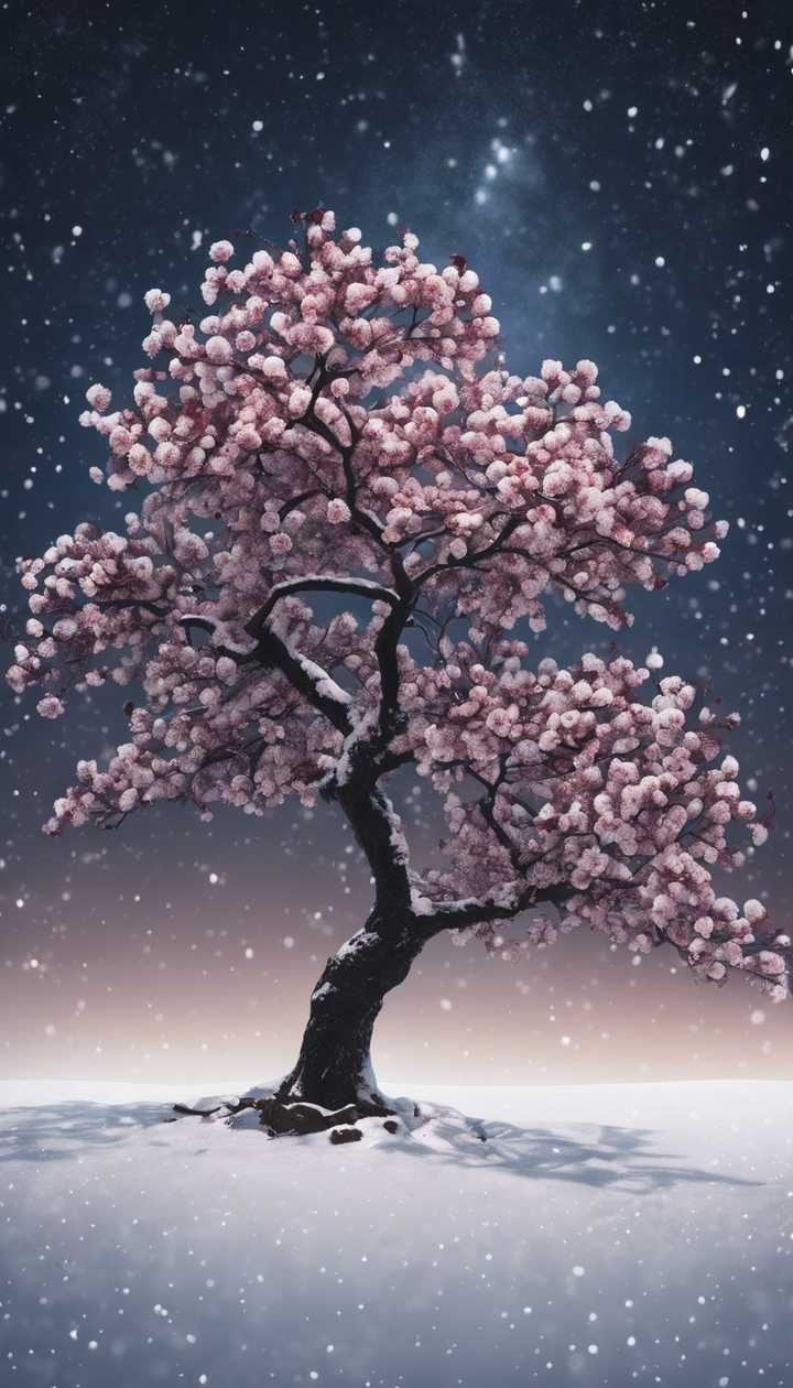 A single tree of dark cherry blossoms