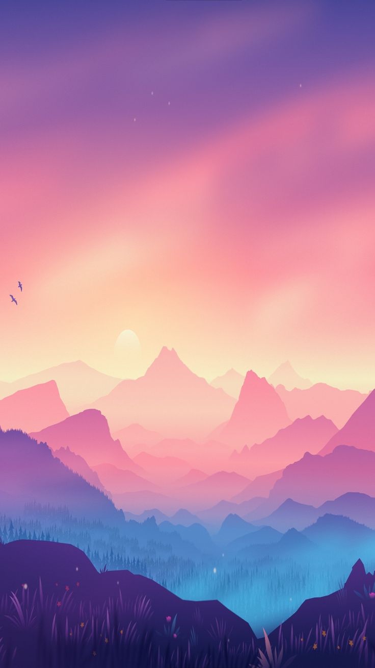 Digital art, horizon, mountains, forest