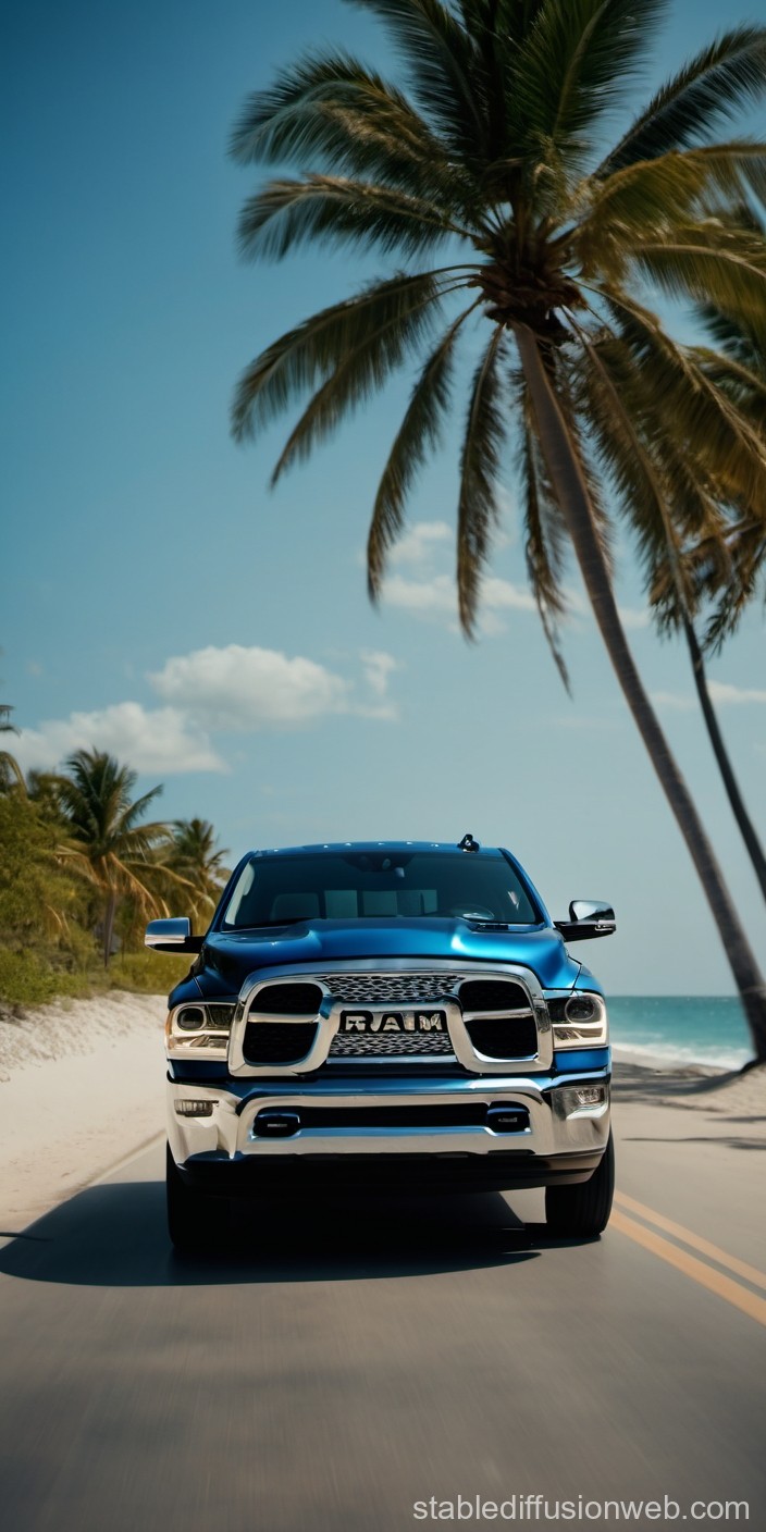 dodge ram driving over a palm beach