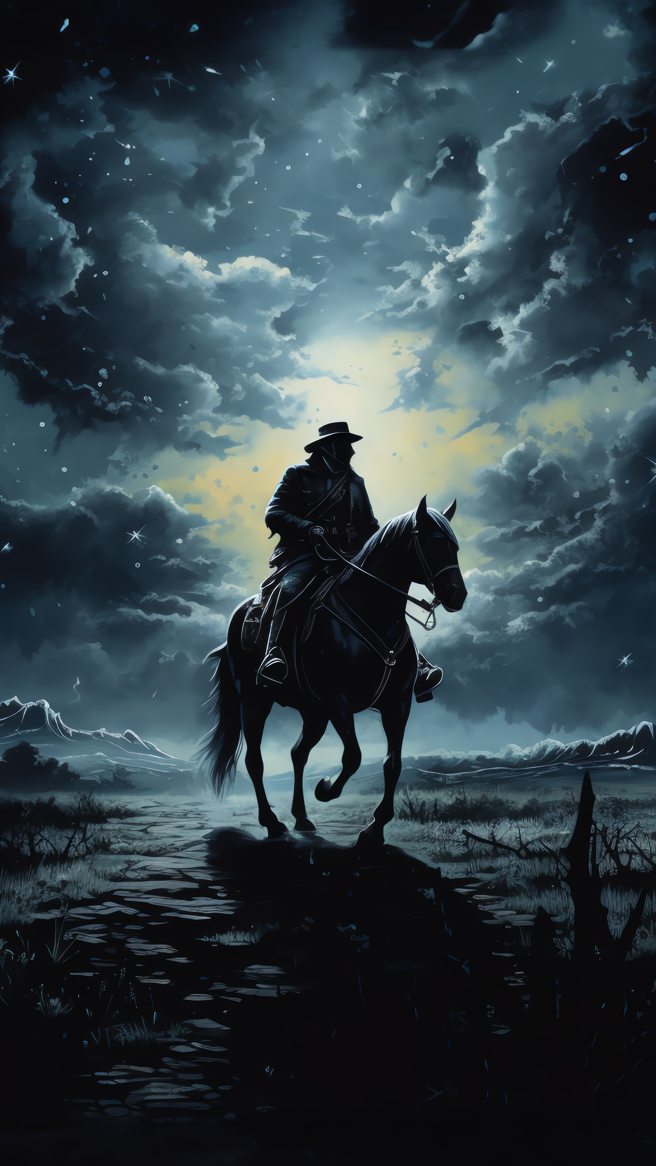 Cowboy Horse Night 4K Wallpaper iPhone
