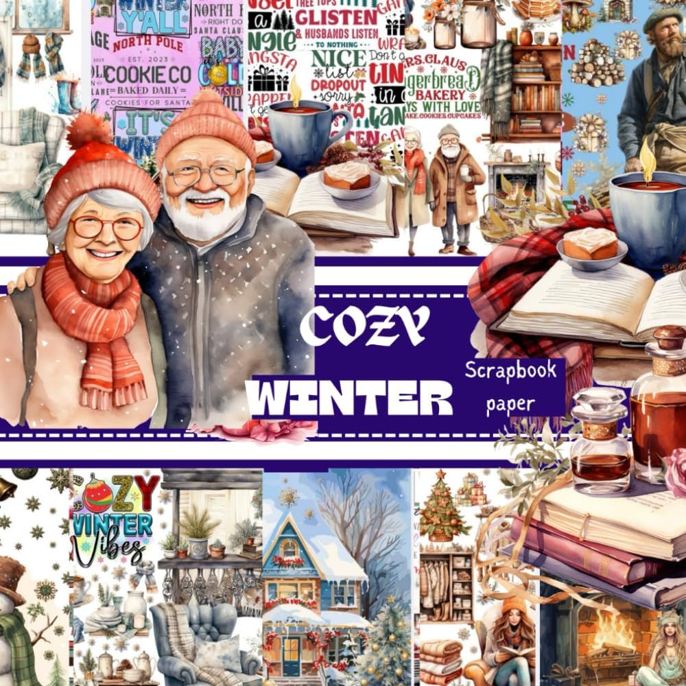 COZY WINTER SCRAPBOOK PAPER: Book contains holiday themed Double Sided Craft Paper, Decoupage, Ephemera, Origami, Collage, mixed media art: JAMES, NICK: Books