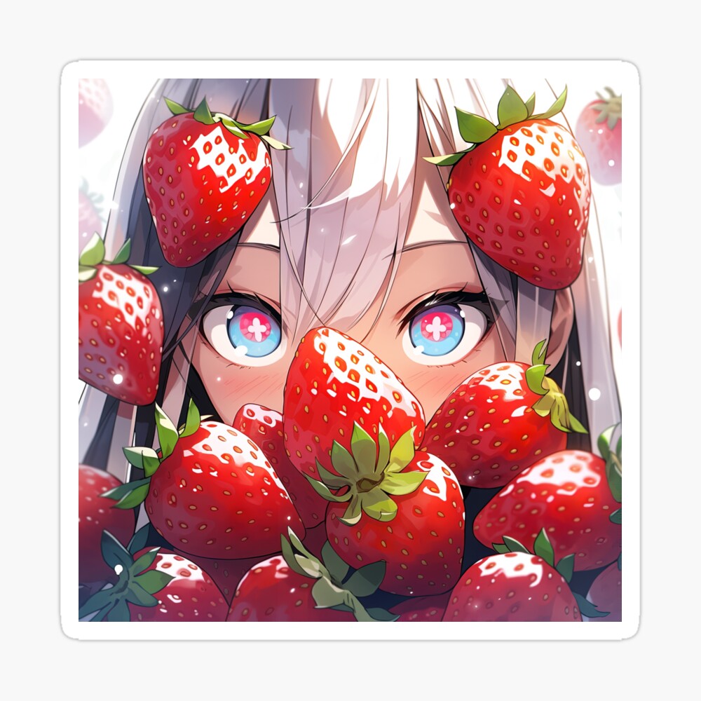Kawaii Anime Girl and Strawberries