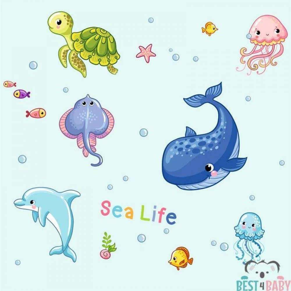 baby room wallpaper, Ocean animals wall