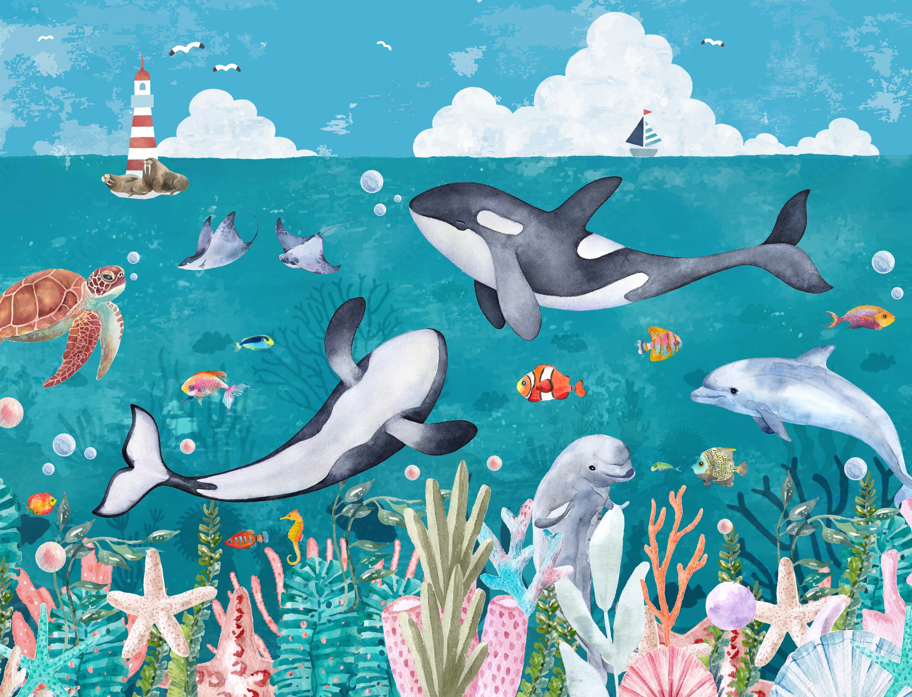 Peel and Stick Sea Life Ocean Animals