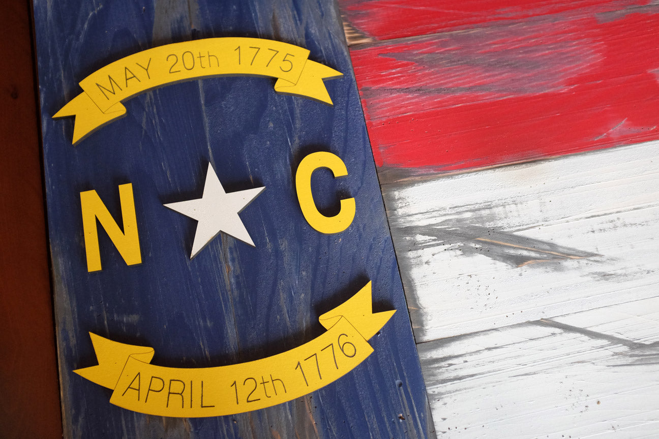 North Carolina Vintage Wood Flag