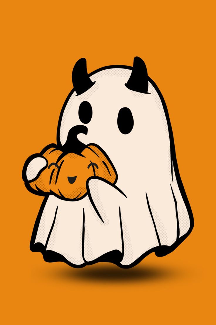 Cute ghost and pumpkin wallpaper