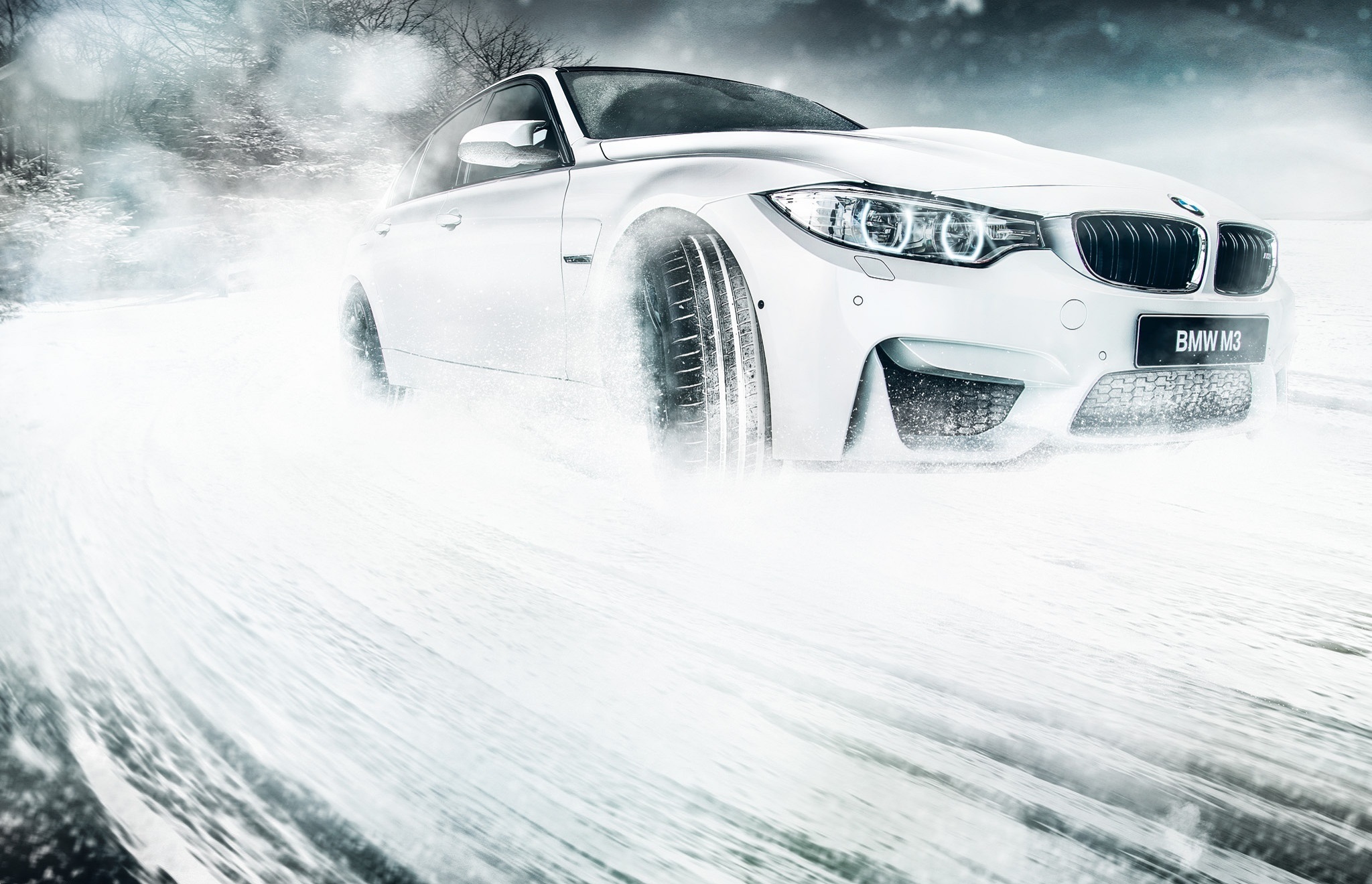 Wallpaper BMW, Car, Front, Snow, White