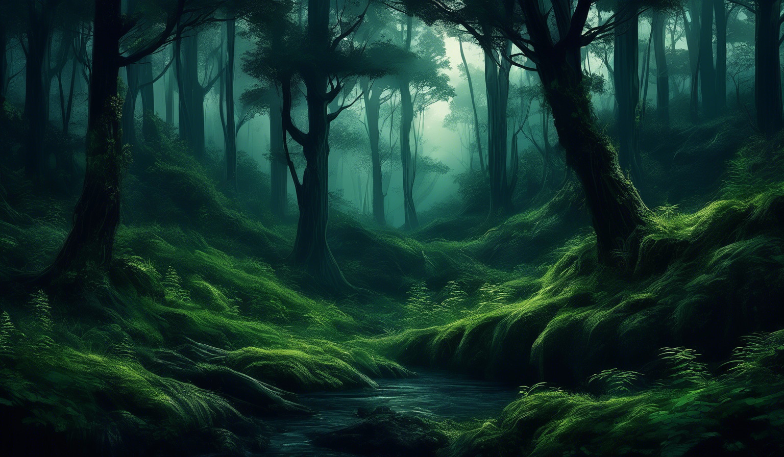 Mystical Evergreen Forest in Enigmatic