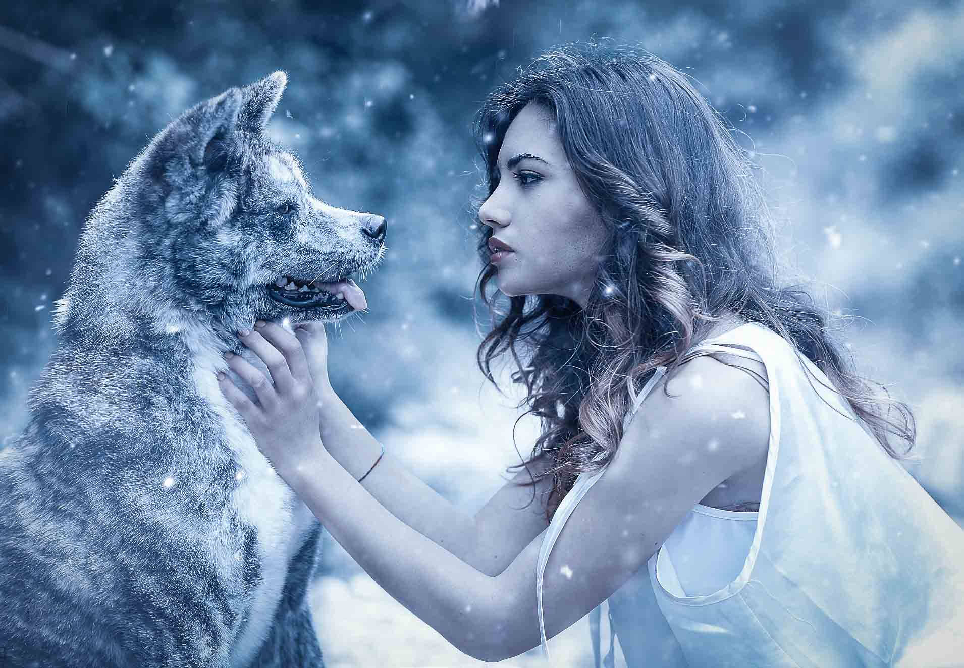 Download Wolf Girl With A Dog Wallpaper