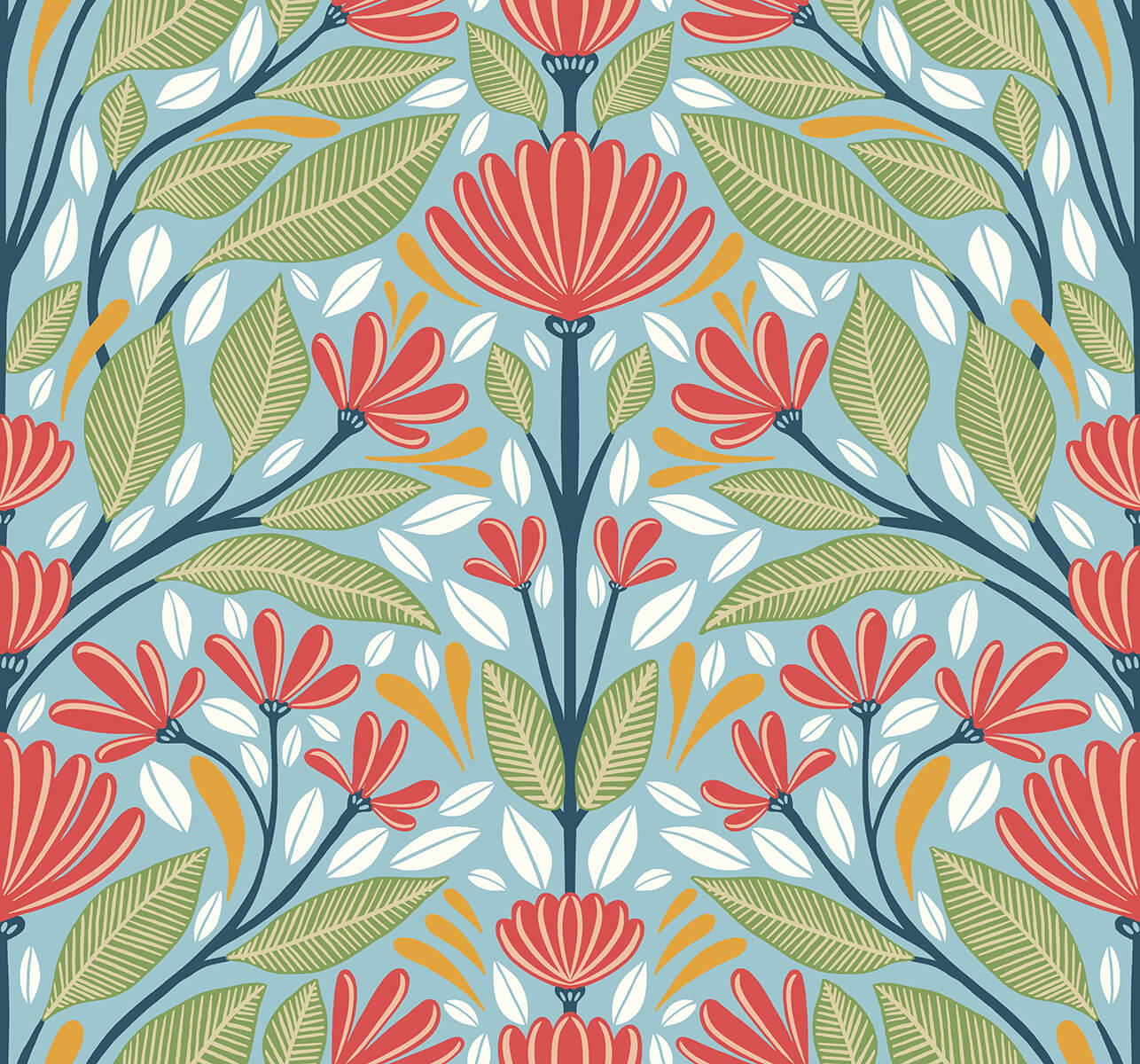 Seabrook Summer House Carmela Folk Floral Wallpaper