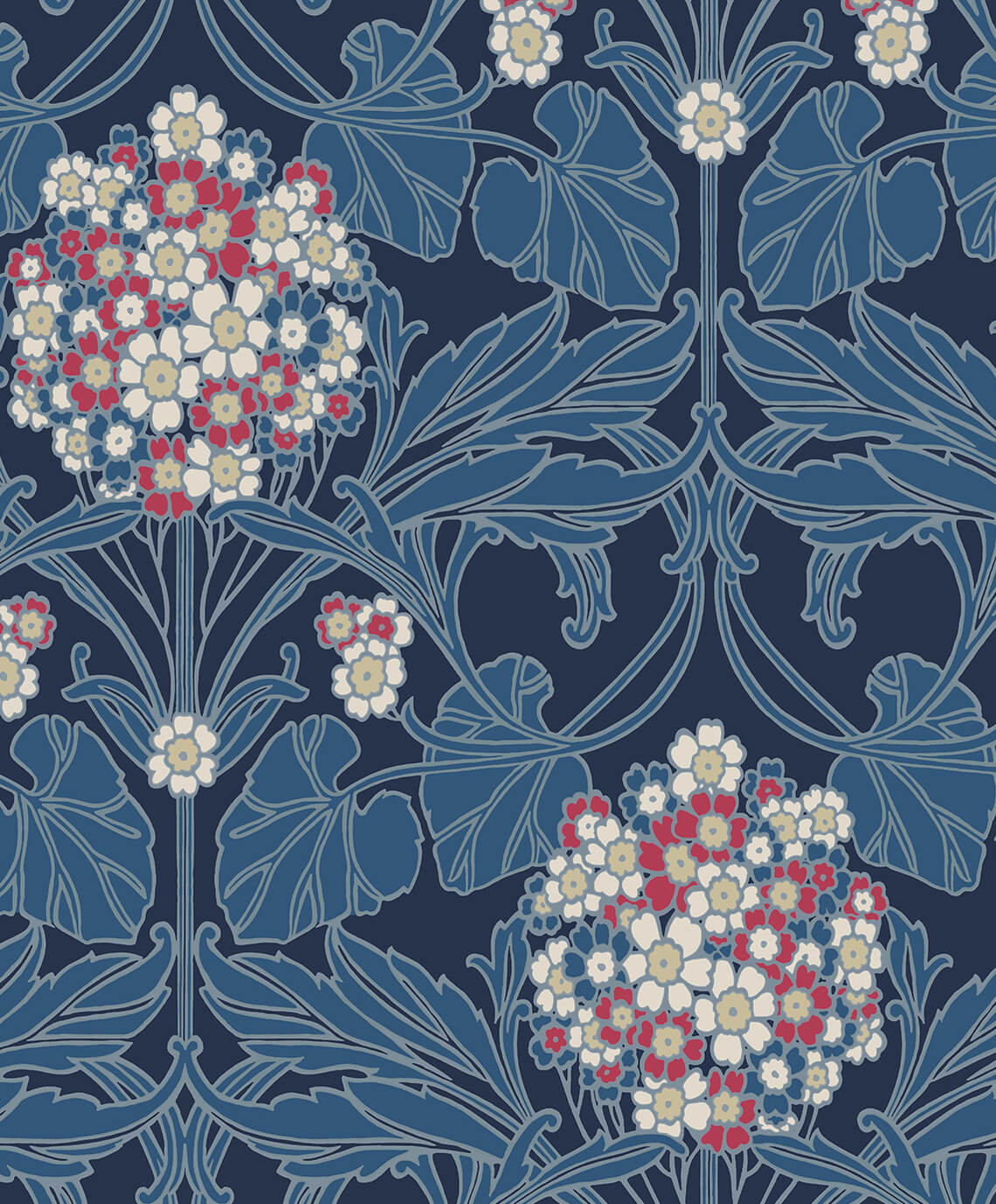 Naval Blue & Raspberry Floral Hydrangea Wallpaper, ET12112
