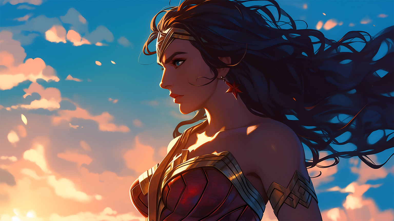Wonder Woman Sunset Portrait Desktop