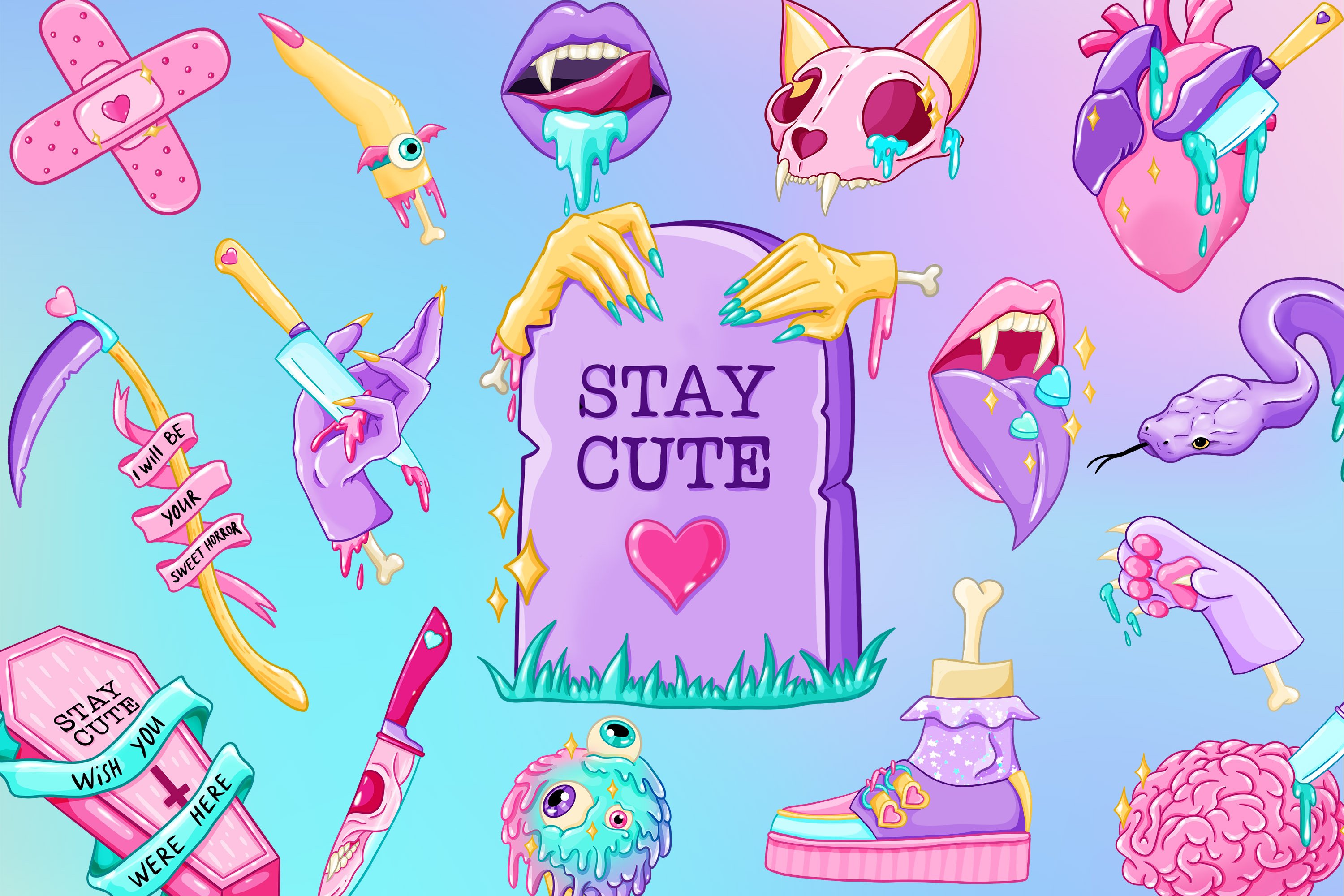 pastel goth clipart, gothic clipart