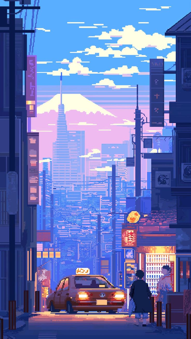 Japanese pixel art wallpaper city