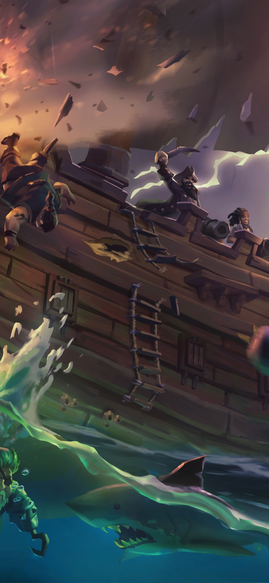 Mobile wallpaper: Boat, Shark, Pirate