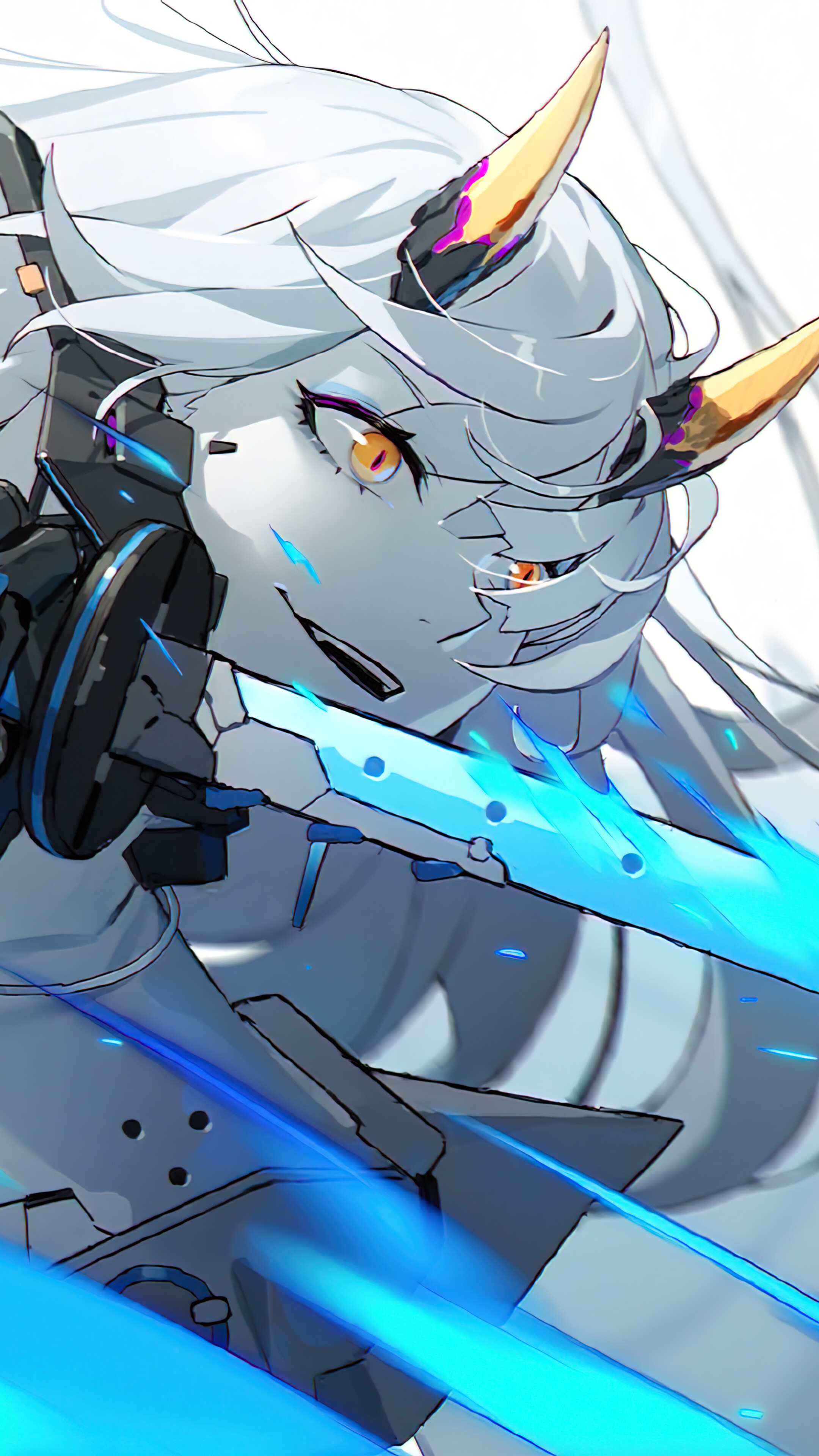 Anime Girl White Hair Katana Fantasy