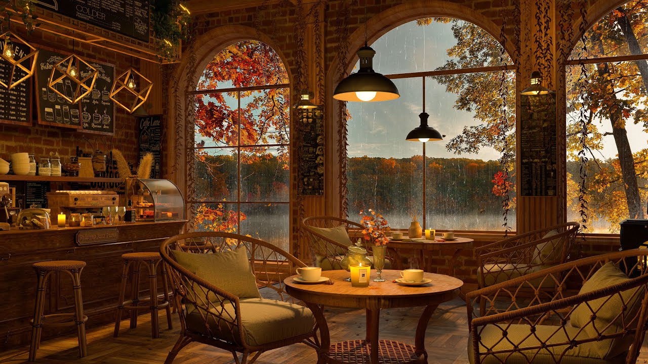 Autumn Rainy Day Cozy Coffee Shop 4K