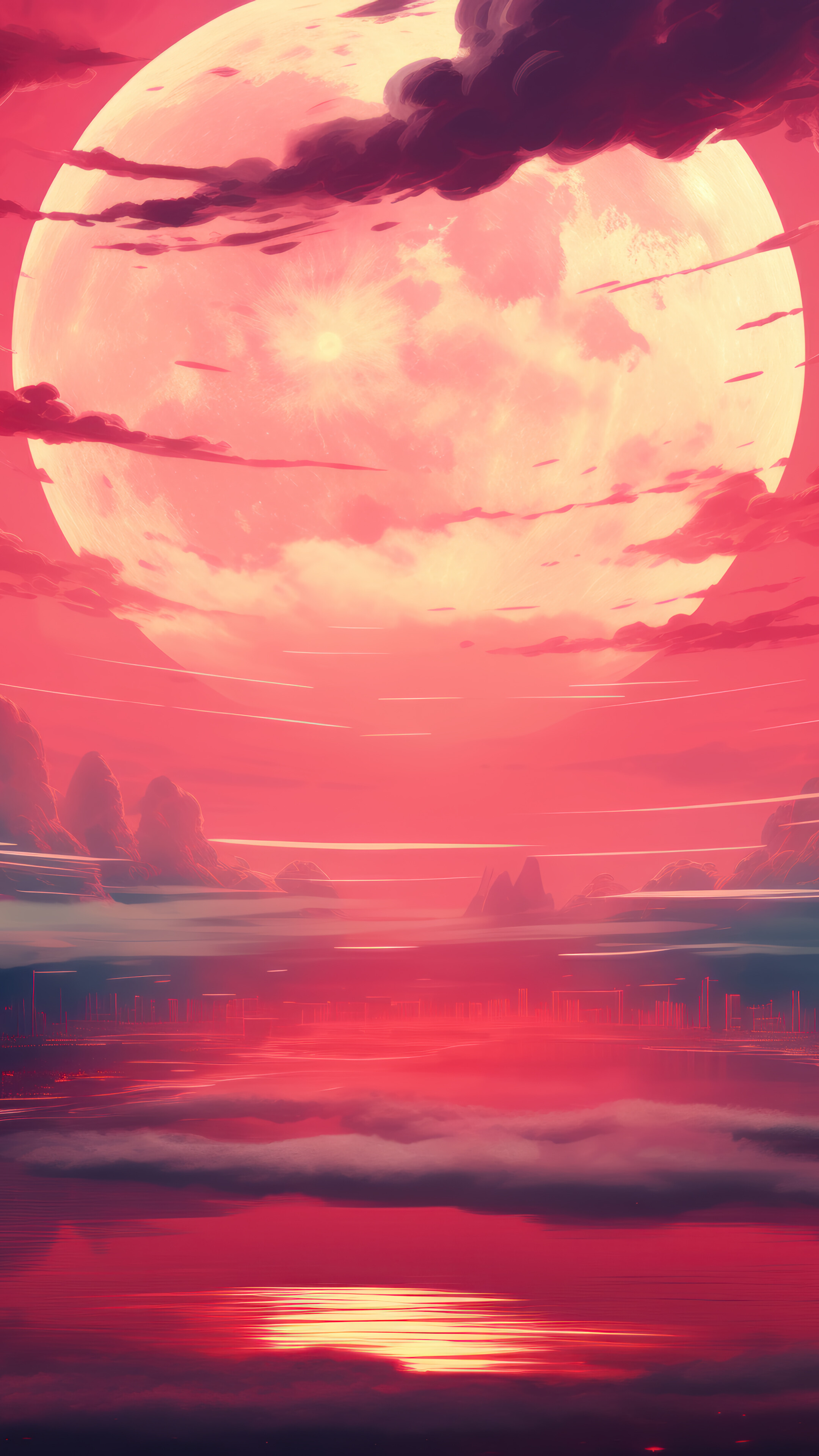 Red Sky Moon 4K Wallpaper iPhone HD