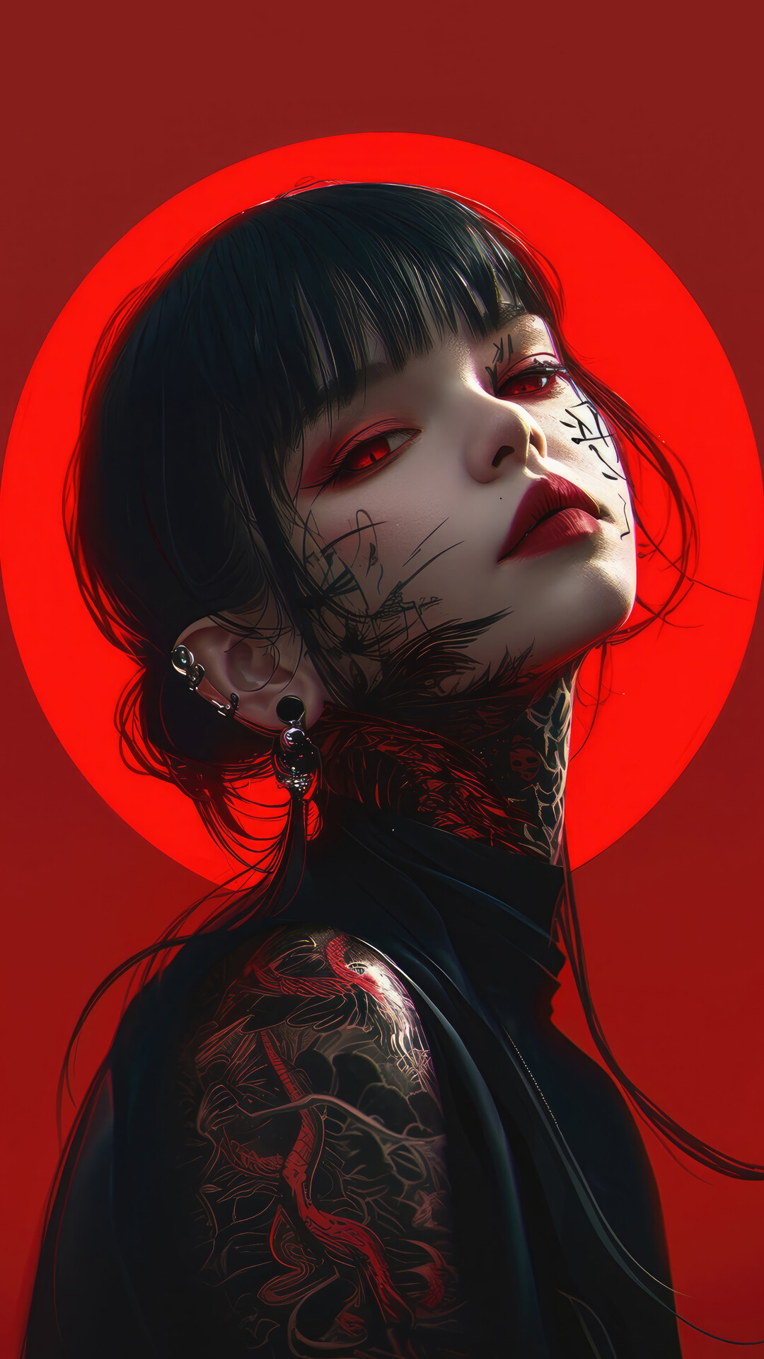 Anime Girl Red Eye Tattoo Wallpaper 4K