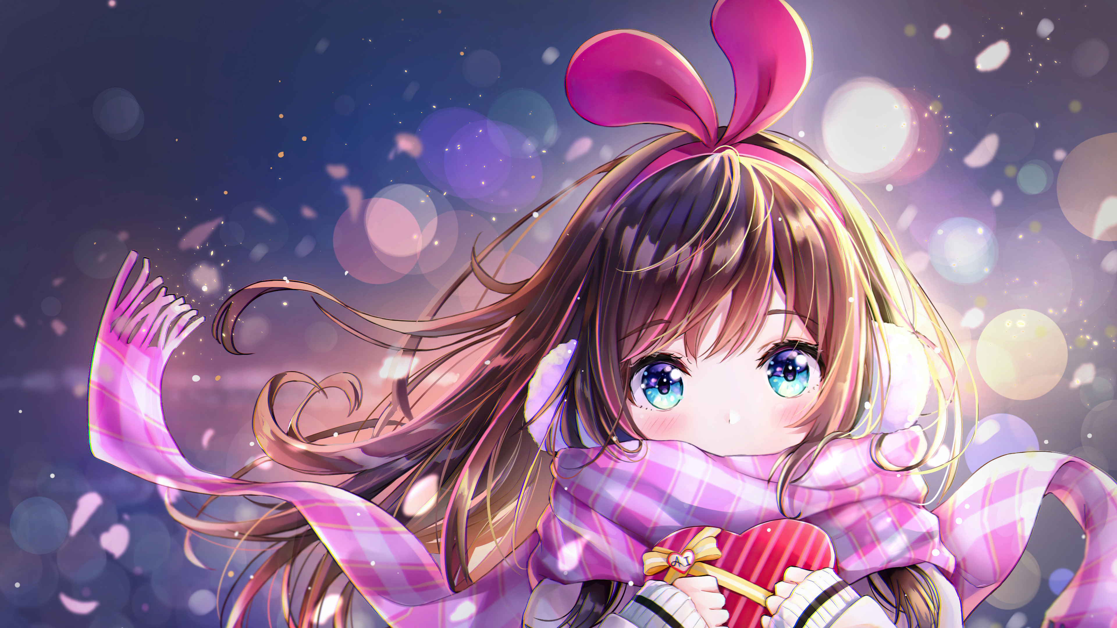 Cute Anime Girl Winter Scarf 4K