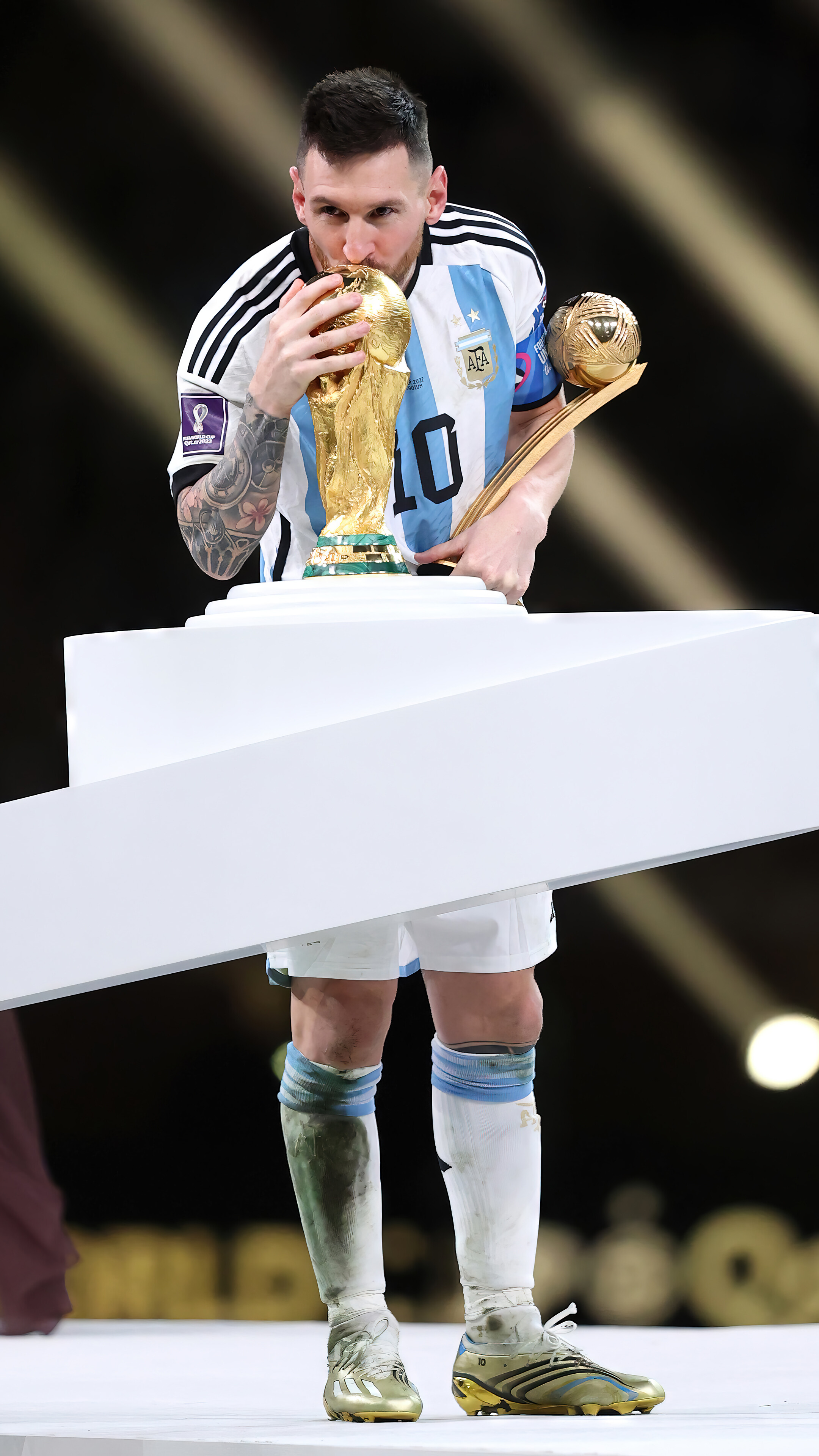 Lionel Messi Trophy Kiss FIFA World Cup