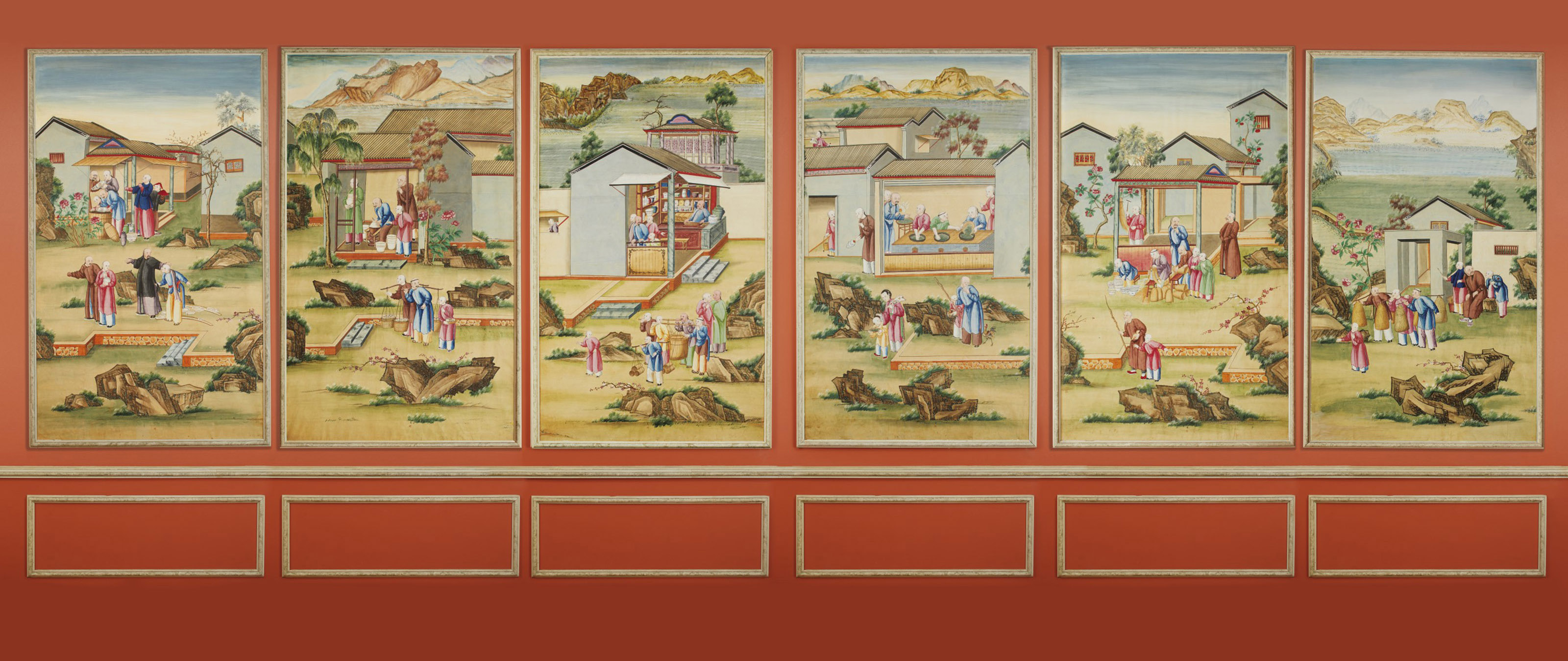 SEVEN CHINESE EXPORT WALLPAPER PANELS