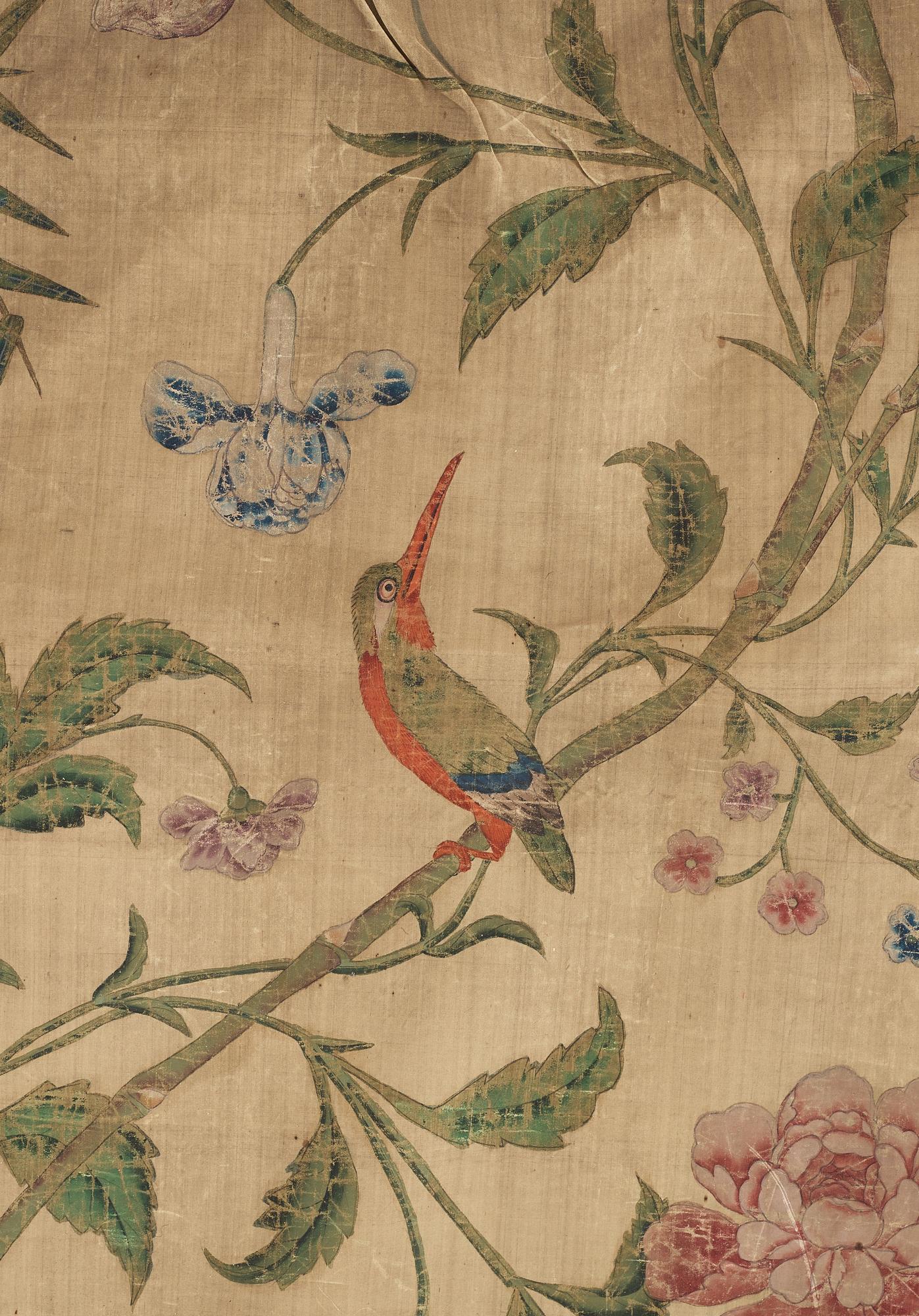 A set of four Chinese wall paper panels